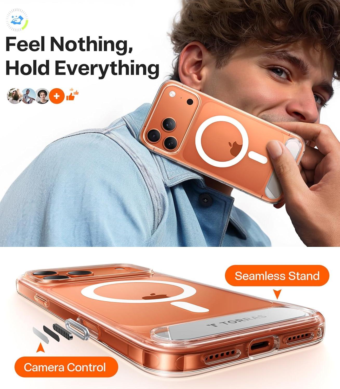 imageTORRAS Strong Magnetic amp Seamless Stand for iPhone 16 Pro Case 18N Mighty Magnetic 12FT MilGrade Drop Tested Fit for MagSafe Kickstand Protective Slim Phone Case for iPhone 16 Pro 63 BlackClear17 Pro