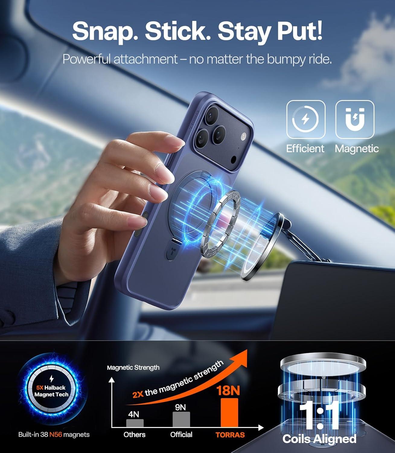 imageTORRAS UltraMagnetic Ostand for iPhone 16 Pro Case Compatible with MagSafe Flexible Stable Stand MilitaryGrade Protection Translucent Slim AntiScratch Ring Kickstand Frosted Black 63Deep Blue