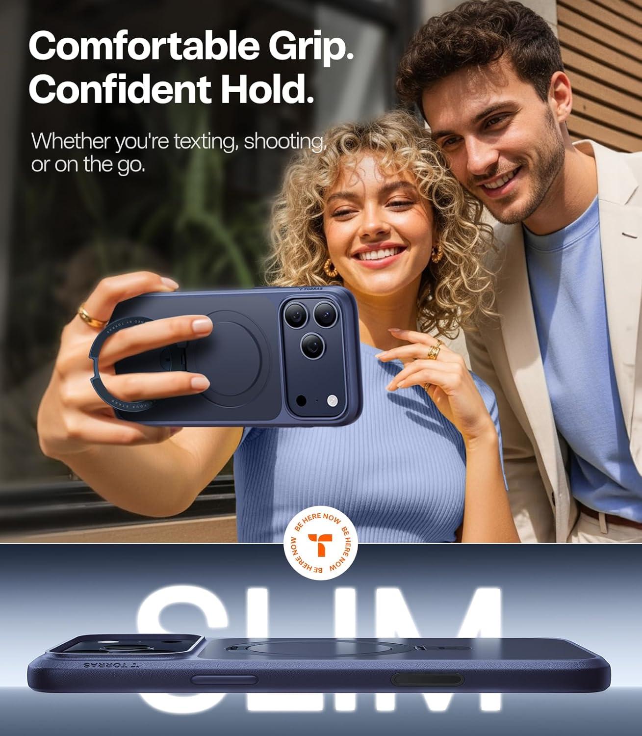 imageTORRAS UltraMagnetic Ostand for iPhone 16 Pro Case Compatible with MagSafe Flexible Stable Stand MilitaryGrade Protection Translucent Slim AntiScratch Ring Kickstand Frosted Black 63Deep Blue