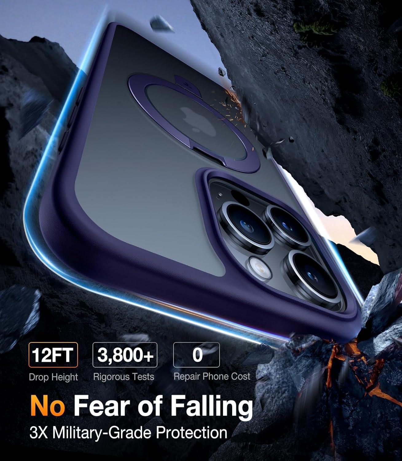 imageTORRAS UltraMagnetic Ostand for iPhone 16 Pro Case Compatible with MagSafe Flexible Stable Stand MilitaryGrade Protection Translucent Slim AntiScratch Ring Kickstand Frosted Black 63Purple