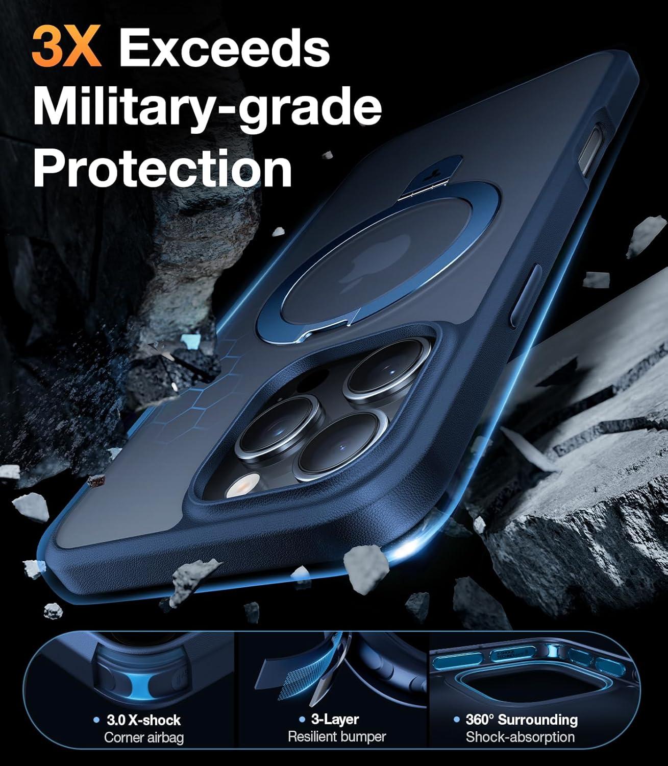 imageTORRAS UltraMagnetic Ostand for iPhone 16 Pro Case Compatible with MagSafe Flexible Stable Stand MilitaryGrade Protection Translucent Slim AntiScratch Ring Kickstand Frosted Black 63Navy Blue
