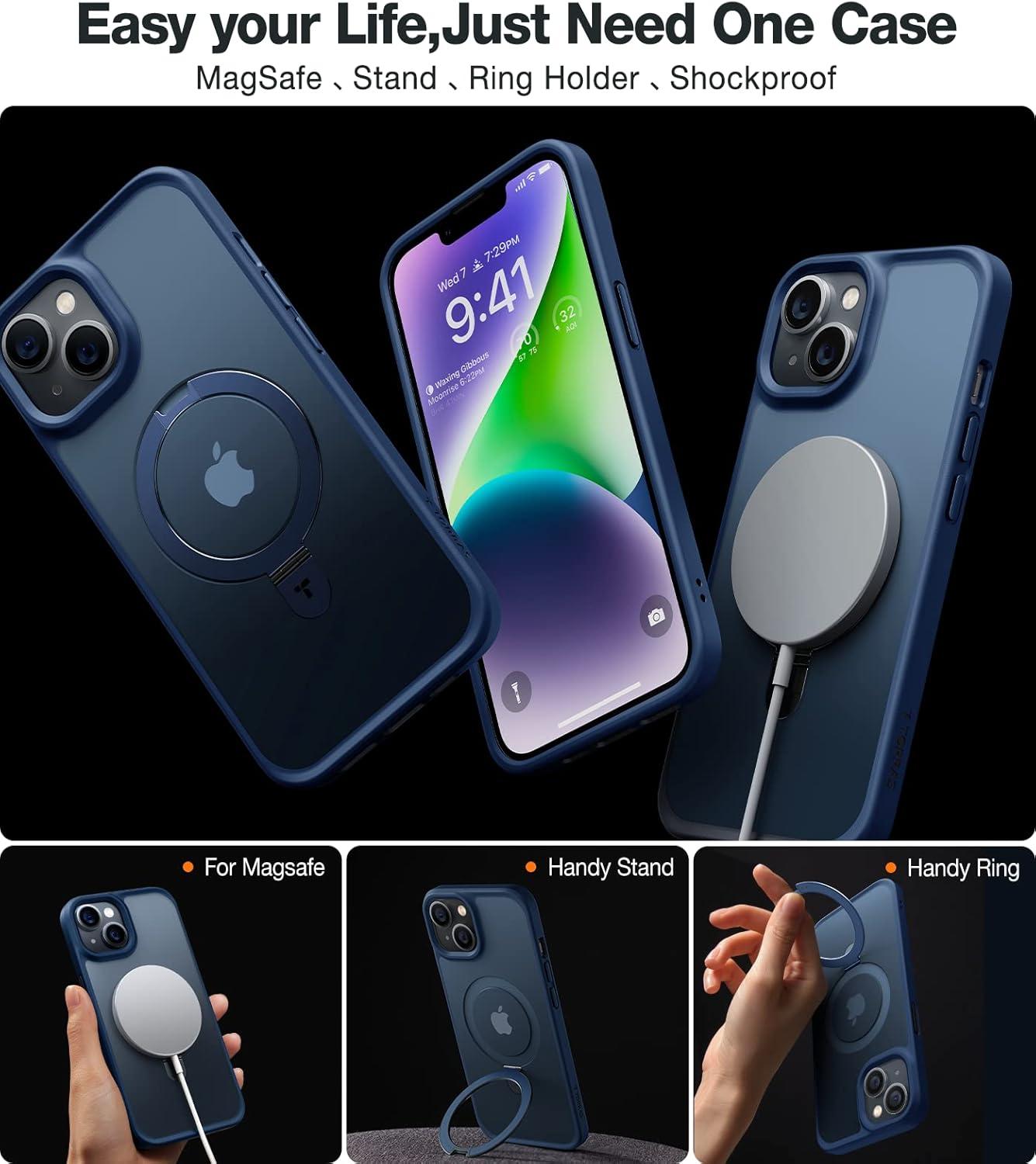 imageTORRAS UltraMagnetic Ostand for iPhone 16 Pro Case Compatible with MagSafe Flexible Stable Stand MilitaryGrade Protection Translucent Slim AntiScratch Ring Kickstand Frosted Black 63Navy Blue