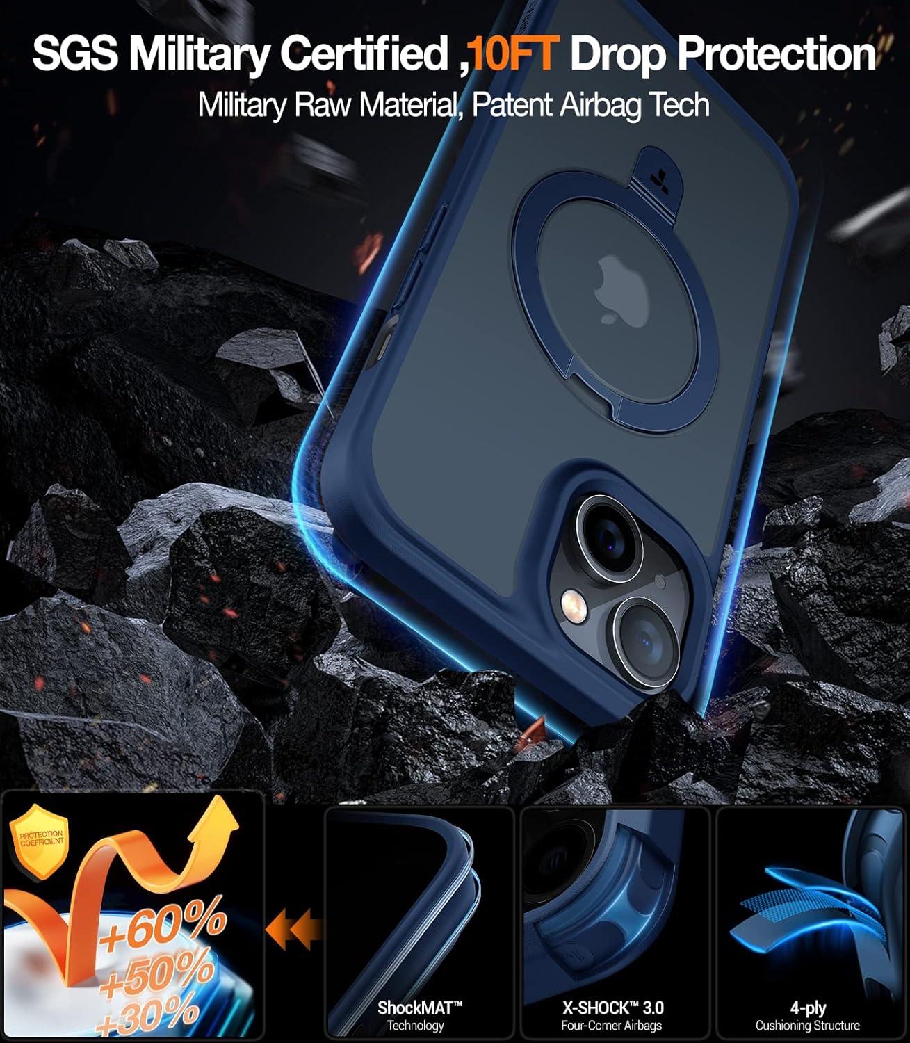 imageTORRAS UltraMagnetic Ostand for iPhone 16 Pro Case Compatible with MagSafe Flexible Stable Stand MilitaryGrade Protection Translucent Slim AntiScratch Ring Kickstand Frosted Black 63Navy Blue