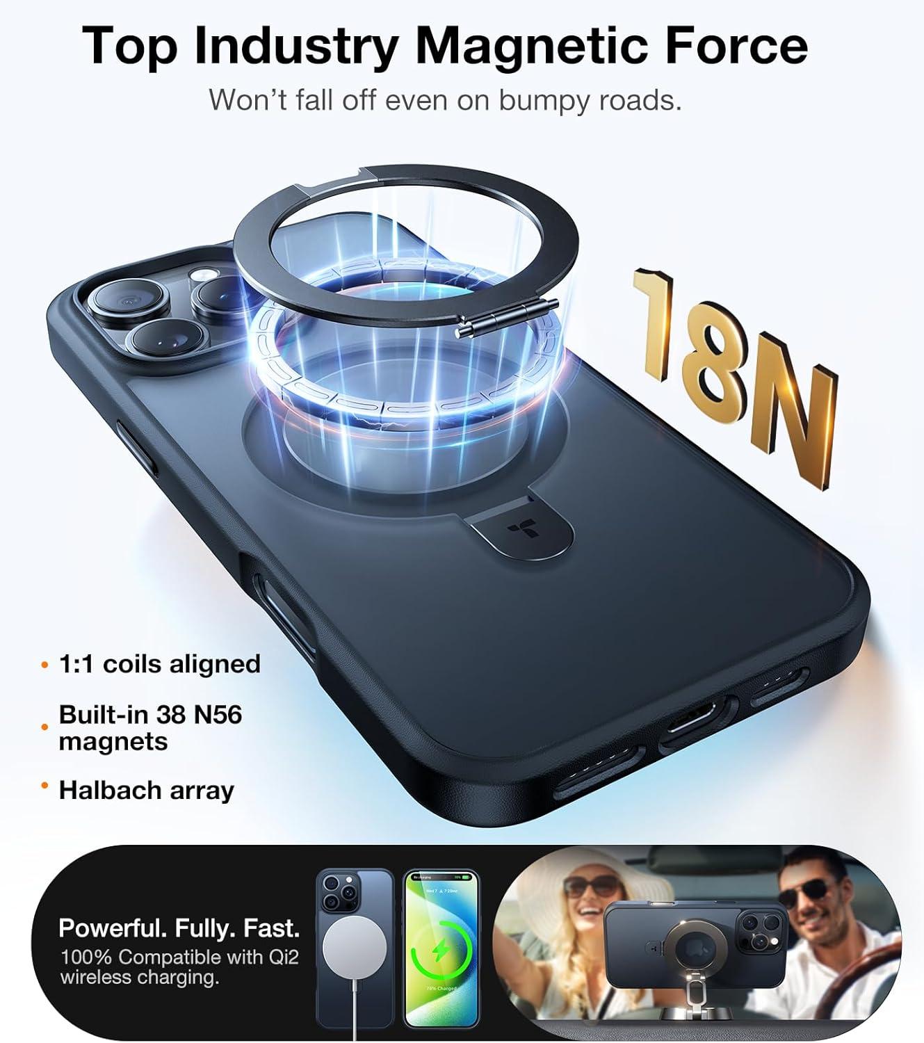 imageTORRAS UltraMagnetic Ostand for iPhone 16 Pro Case Compatible with MagSafe Flexible Stable Stand MilitaryGrade Protection Translucent Slim AntiScratch Ring Kickstand Frosted Black 63Black