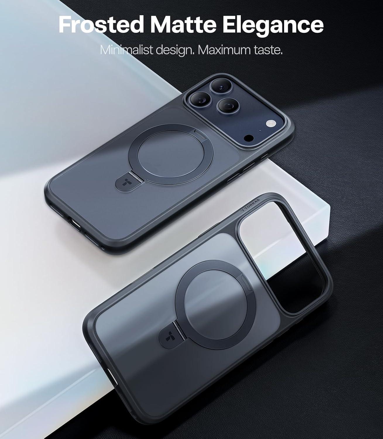 imageTORRAS UltraMagnetic Ostand for iPhone 16 Pro Case Compatible with MagSafe Flexible Stable Stand MilitaryGrade Protection Translucent Slim AntiScratch Ring Kickstand Frosted Black 63Black