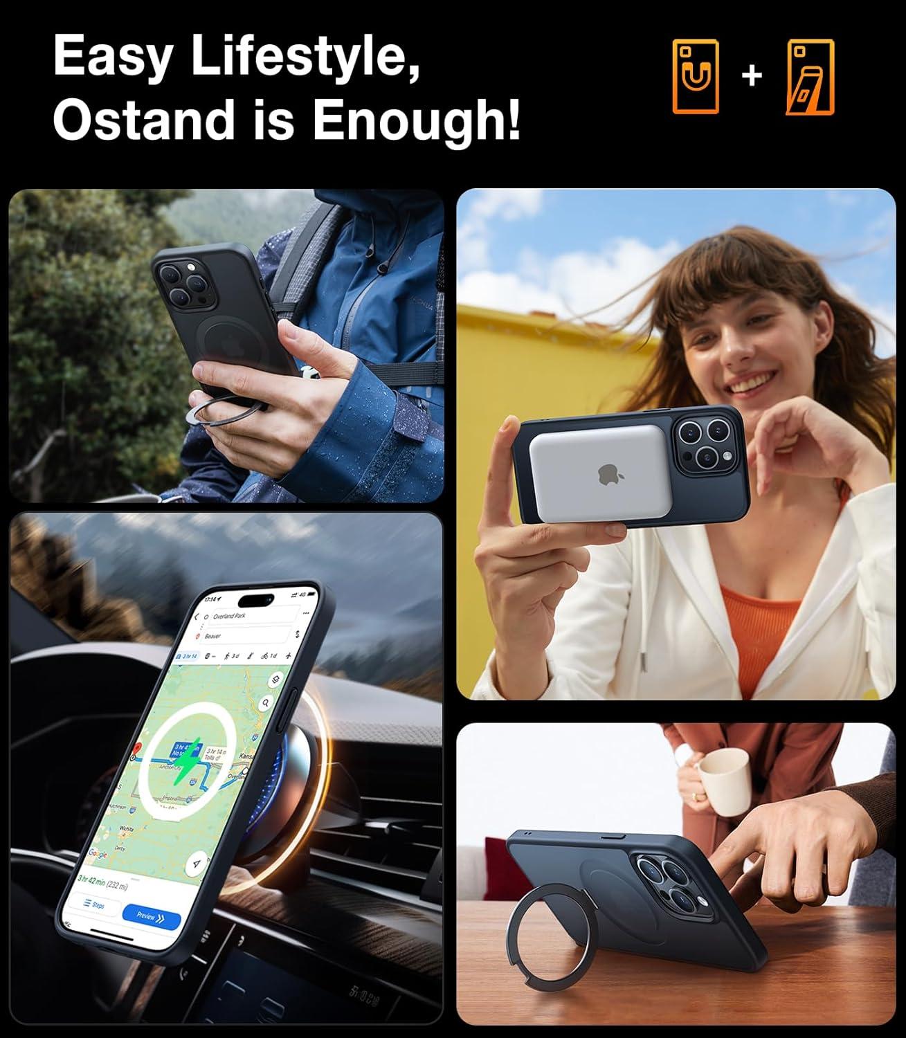 imageTORRAS UltraMagnetic Ostand for iPhone 16 Pro Case Compatible with MagSafe Flexible Stable Stand MilitaryGrade Protection Translucent Slim AntiScratch Ring Kickstand Frosted Black 63Black