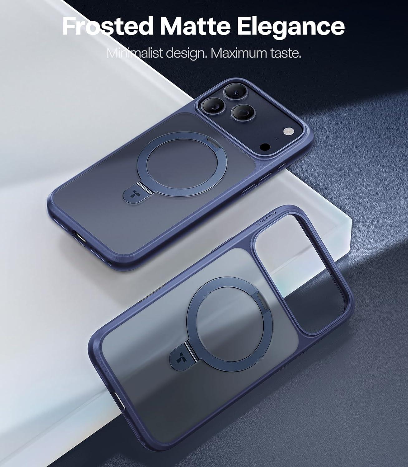 imageTORRAS UltraMagnetic Ostand for iPhone 16 Pro Case Compatible with MagSafe Flexible Stable Stand MilitaryGrade Protection Translucent Slim AntiScratch Ring Kickstand Frosted Black 63Deep Blue