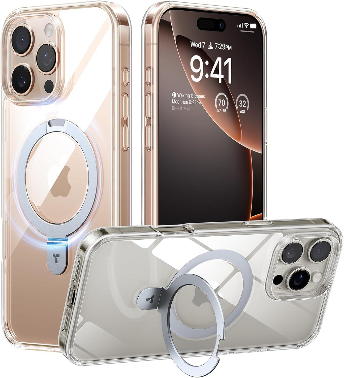 imageTORRAS UltraMagnetic Ostand for iPhone 16 Pro Case Compatible with MagSafe Flexible Stable Stand MilitaryGrade Protection Translucent Slim AntiScratch Ring Kickstand Frosted Black 63Crystal Clear