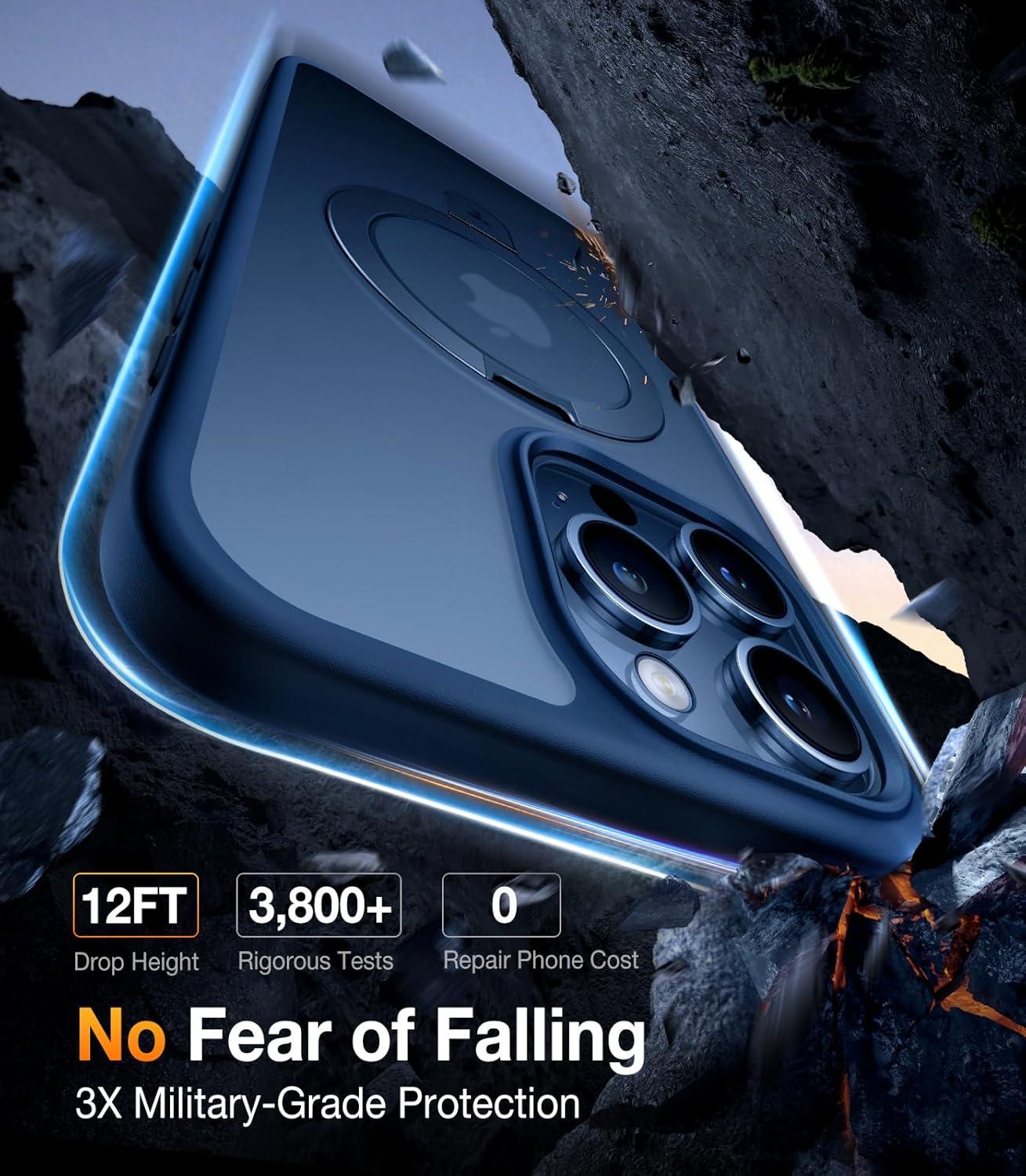 imageTORRAS UltraMagnetic Ostand for iPhone 16 Pro Case Compatible with MagSafe Flexible Stable Stand MilitaryGrade Protection Translucent Slim AntiScratch Ring Kickstand Frosted Black 63Navy Blue