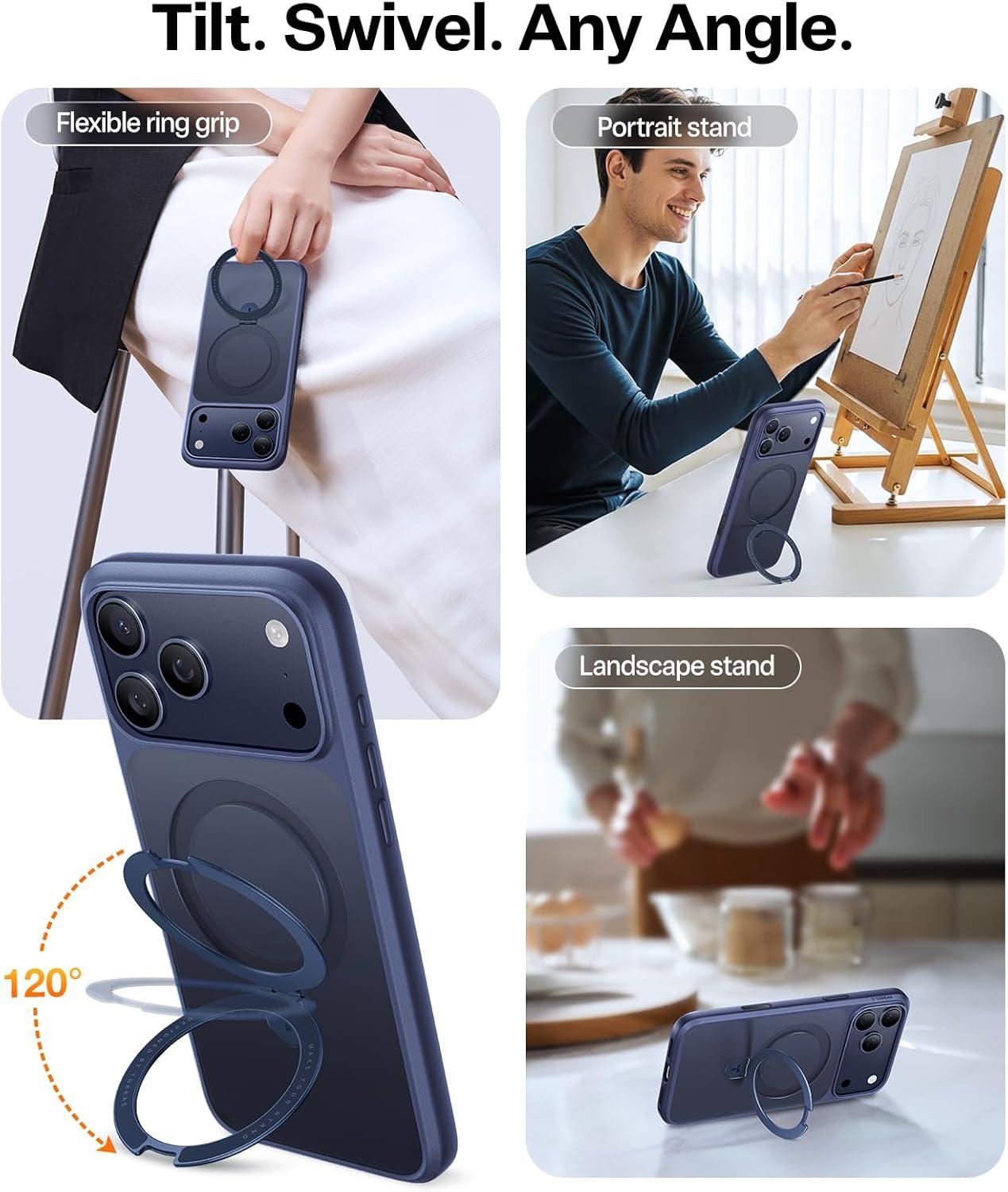 imageTORRAS UltraMagnetic Ostand for iPhone 16 Pro Case Compatible with MagSafe Flexible Stable Stand MilitaryGrade Protection Translucent Slim AntiScratch Ring Kickstand Frosted Black 63Deep Blue