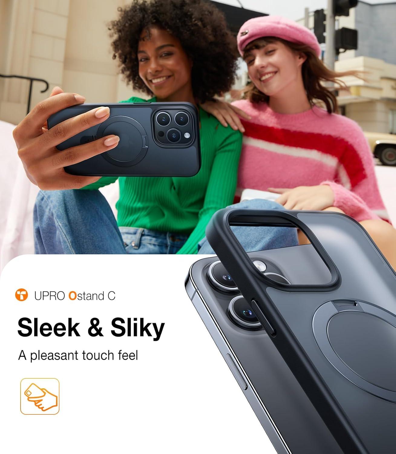 imageTORRAS UltraMagnetic Ostand for iPhone 16 Pro Case Compatible with MagSafe Flexible Stable Stand MilitaryGrade Protection Translucent Slim AntiScratch Ring Kickstand Frosted Black 63Black