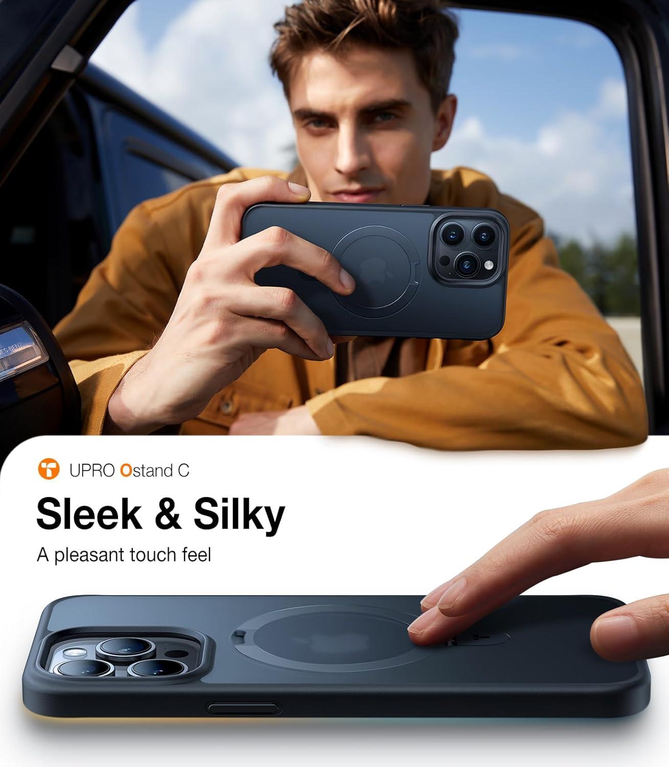 imageTORRAS UltraMagnetic Ostand for iPhone 16 Pro Case Compatible with MagSafe Flexible Stable Stand MilitaryGrade Protection Translucent Slim AntiScratch Ring Kickstand Frosted Black 63Black