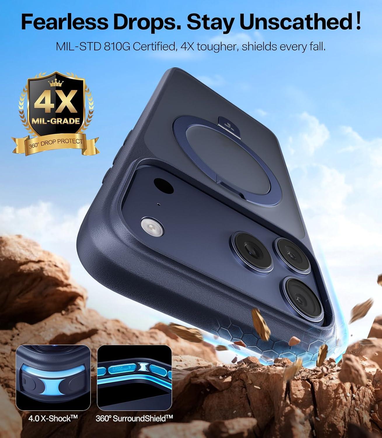 imageTORRAS UltraMagnetic Ostand for iPhone 16 Pro Case Compatible with MagSafe Flexible Stable Stand MilitaryGrade Protection Translucent Slim AntiScratch Ring Kickstand Frosted Black 63Deep Blue