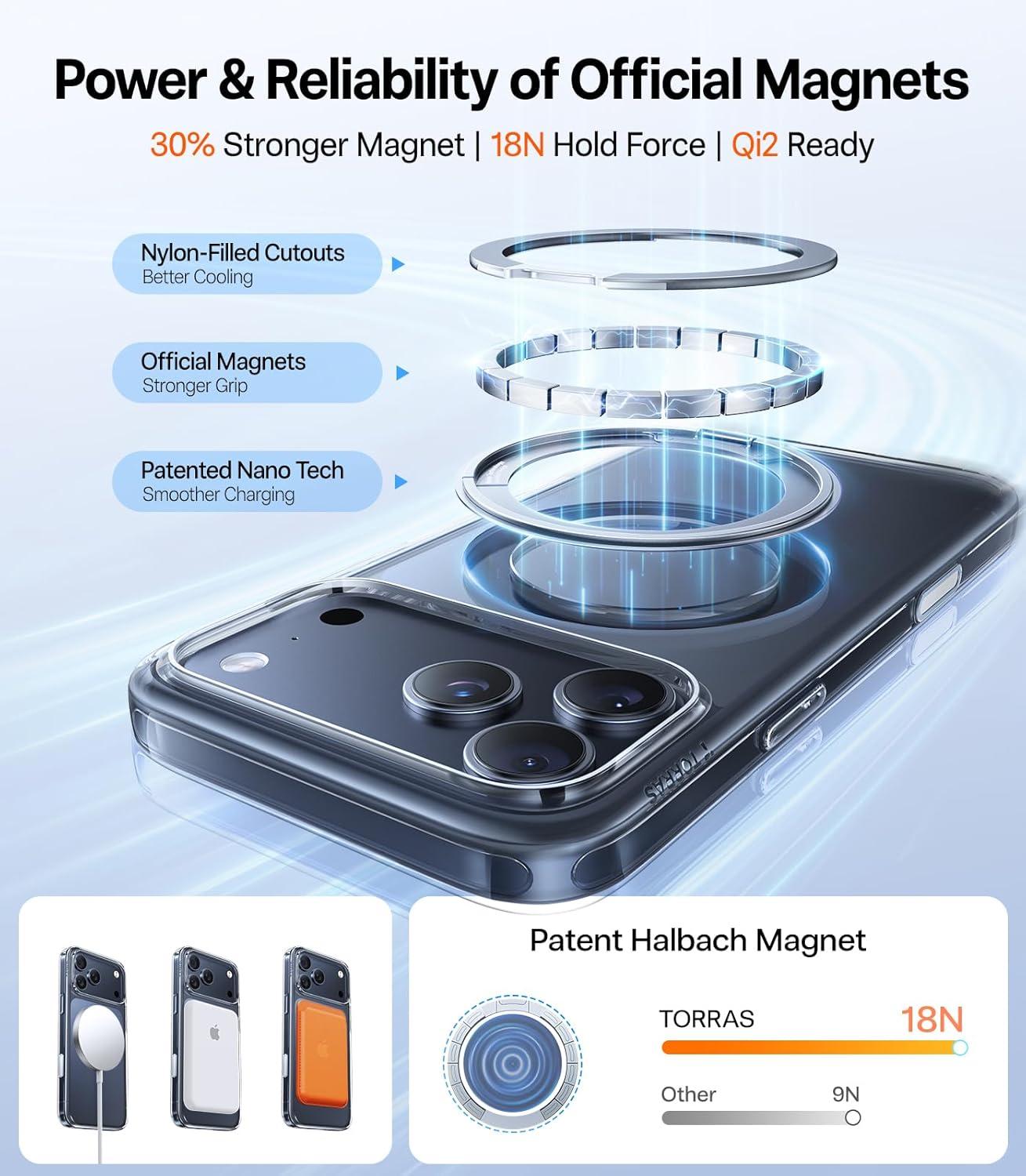 imageTORRAS Upgrade 360Rotatable Magnetic for iPhone 16 Pro Case 63 inch Fit for MagSafe 16 Pro Phone Case 16FT MilGrade Shockproof Flush Stand Ring Holder Translucent Slim Protective Ostand BlackClear