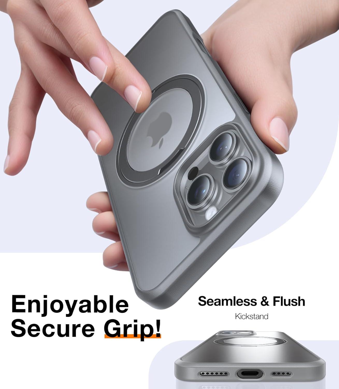 imageTORRAS Upgrade 360Rotatable Magnetic for iPhone 16 Pro Case 63 inch Fit for MagSafe 16 Pro Phone Case 16FT MilGrade Shockproof Flush Stand Ring Holder Translucent Slim Protective Ostand BlackNatural Titanium