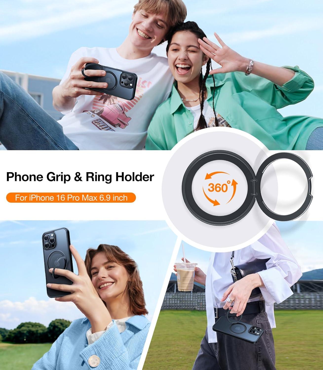 imageTORRAS Upgrade 360Rotatable Magnetic for iPhone 16 Pro Case 63 inch Fit for MagSafe 16 Pro Phone Case 16FT MilGrade Shockproof Flush Stand Ring Holder Translucent Slim Protective Ostand BlackBlack