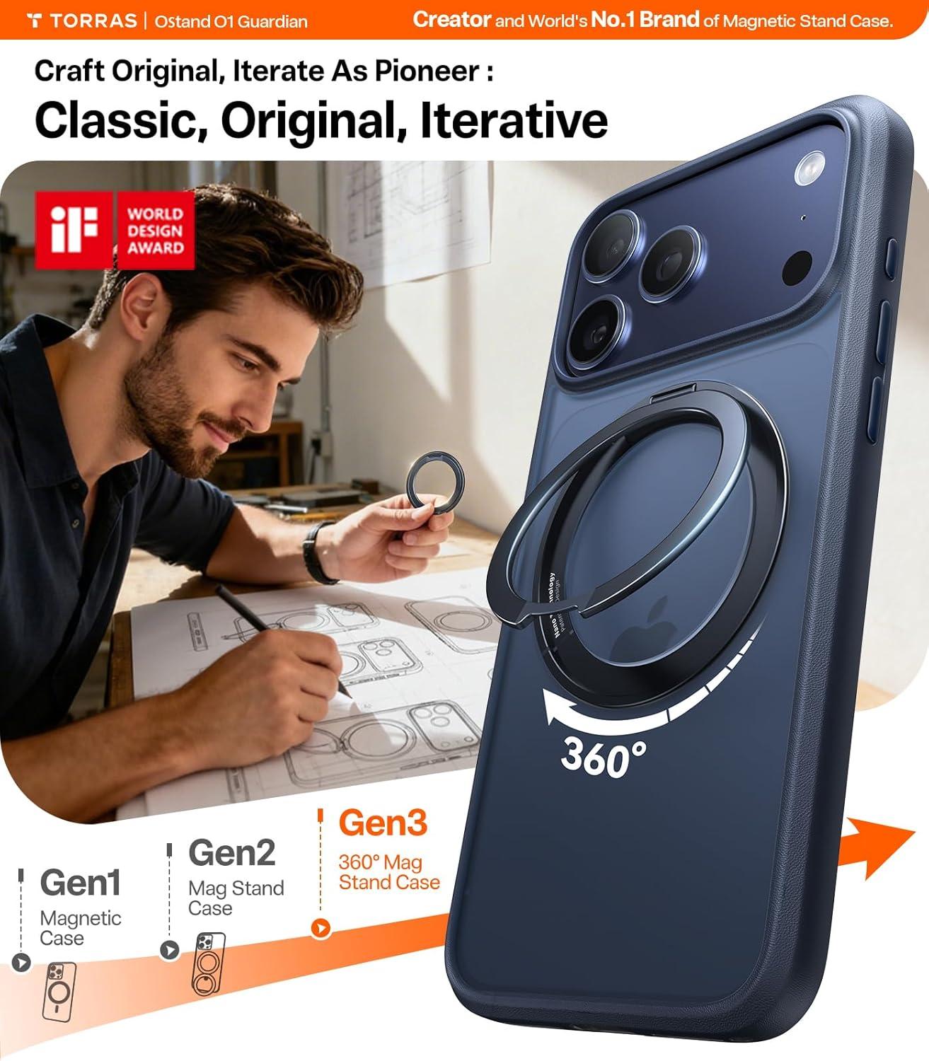 imageTORRAS Upgrade 360Rotatable Magnetic for iPhone 16 Pro Case 63 inch Fit for MagSafe 16 Pro Phone Case 16FT MilGrade Shockproof Flush Stand Ring Holder Translucent Slim Protective Ostand BlackBlack