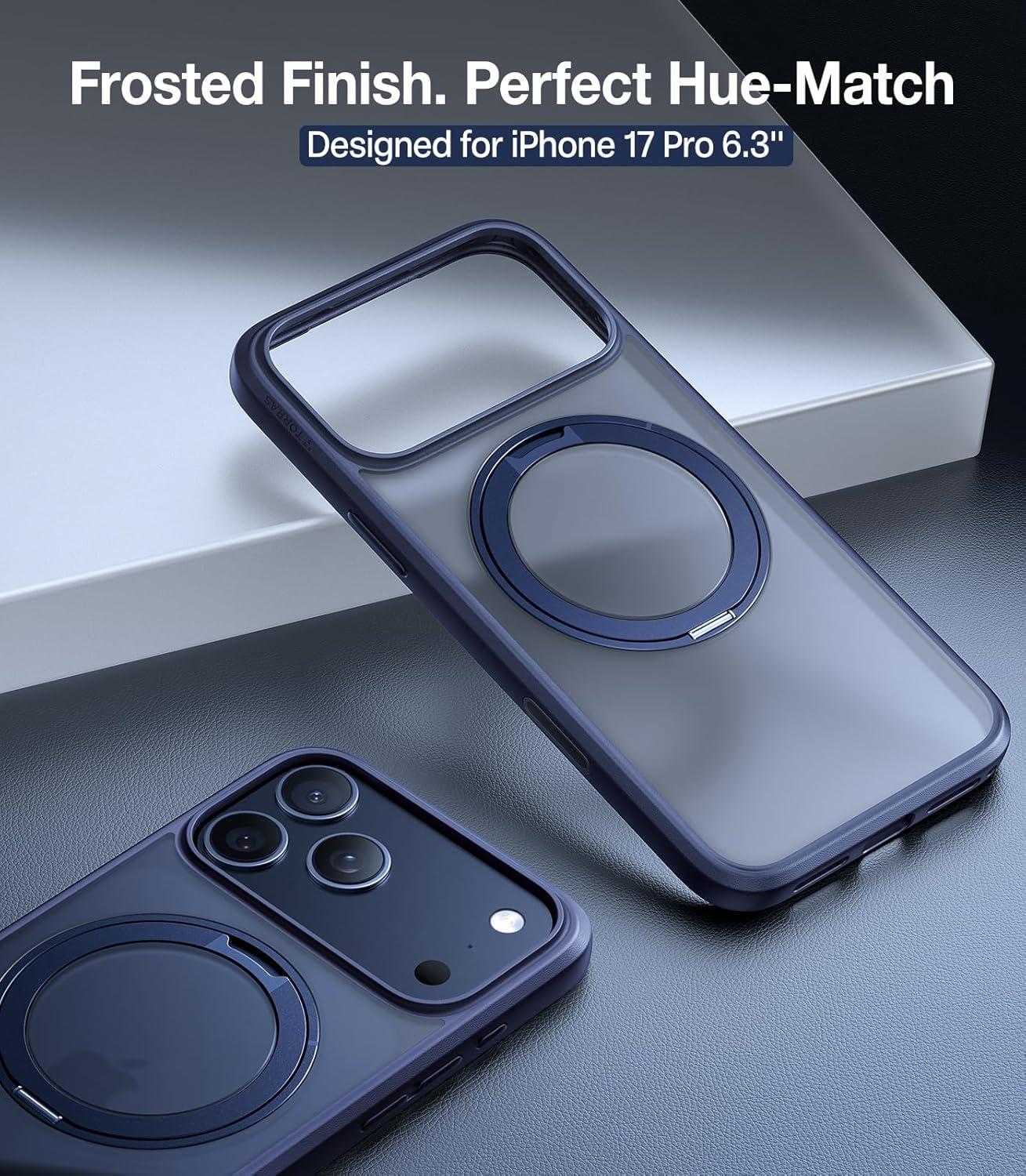 imageTORRAS Upgrade 360Rotatable Magnetic for iPhone 16 Pro Case 63 inch Fit for MagSafe 16 Pro Phone Case 16FT MilGrade Shockproof Flush Stand Ring Holder Translucent Slim Protective Ostand BlackBlue