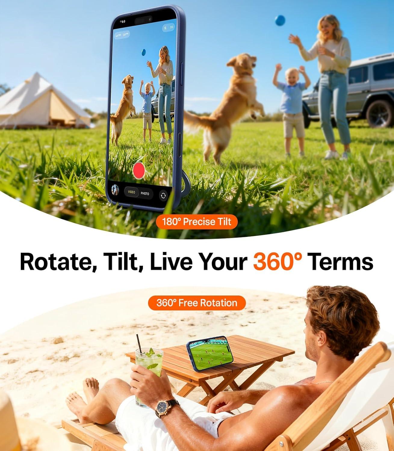 imageTORRAS Upgrade 360Rotatable Magnetic for iPhone 16 Pro Case 63 inch Fit for MagSafe 16 Pro Phone Case 16FT MilGrade Shockproof Flush Stand Ring Holder Translucent Slim Protective Ostand BlackBlue