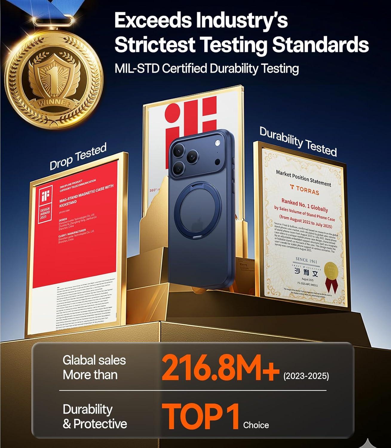 imageTORRAS Upgrade 360Rotatable Magnetic for iPhone 16 Pro Case 63 inch Fit for MagSafe 16 Pro Phone Case 16FT MilGrade Shockproof Flush Stand Ring Holder Translucent Slim Protective Ostand BlackBlue