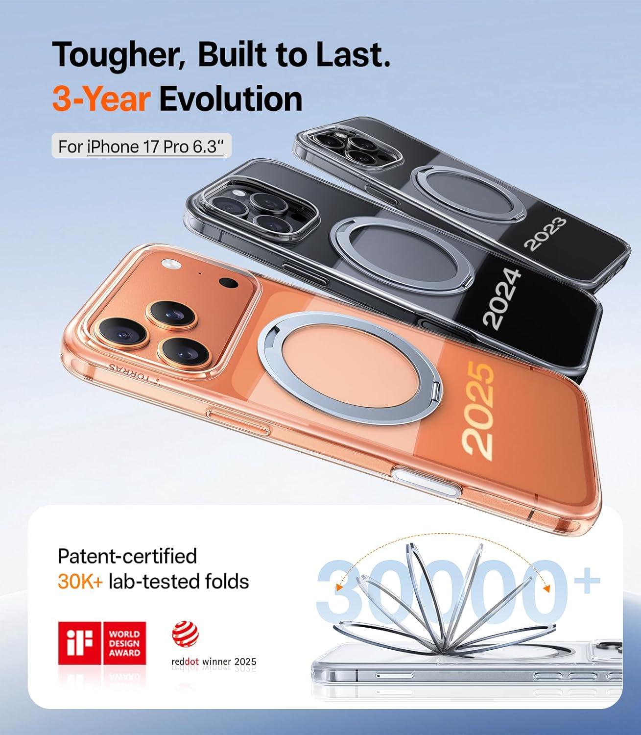 imageTORRAS Upgrade 360Rotatable Magnetic for iPhone 16 Pro Case 63 inch Fit for MagSafe 16 Pro Phone Case 16FT MilGrade Shockproof Flush Stand Ring Holder Translucent Slim Protective Ostand BlackClear