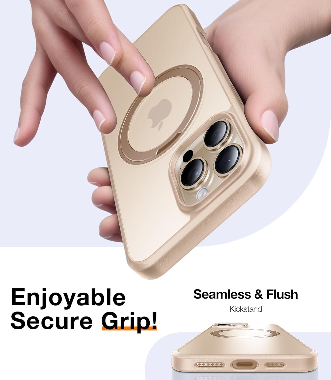 imageTORRAS Upgrade 360Rotatable Magnetic for iPhone 16 Pro Case 63 inch Fit for MagSafe 16 Pro Phone Case 16FT MilGrade Shockproof Flush Stand Ring Holder Translucent Slim Protective Ostand BlackDesert Titanium