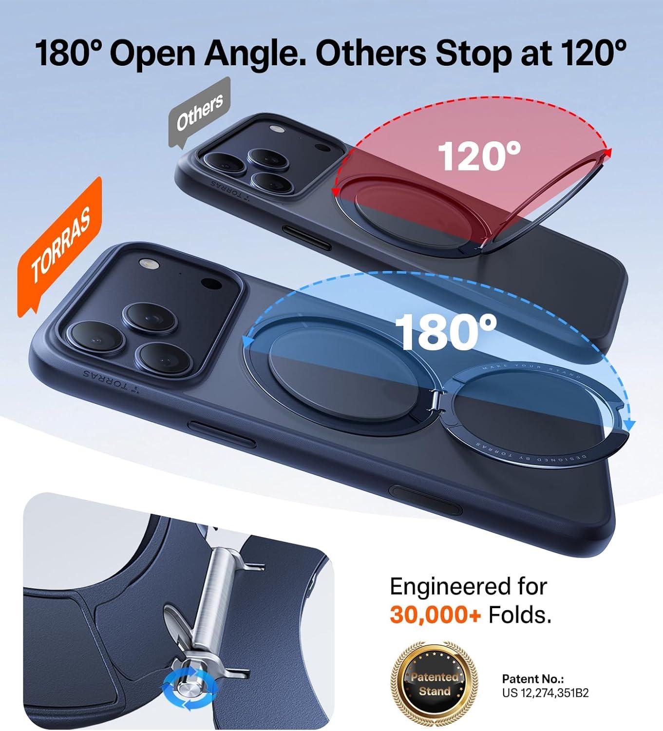 imageTORRAS Upgrade 360Rotatable Magnetic for iPhone 16 Pro Case 63 inch Fit for MagSafe 16 Pro Phone Case 16FT MilGrade Shockproof Flush Stand Ring Holder Translucent Slim Protective Ostand BlackBlue