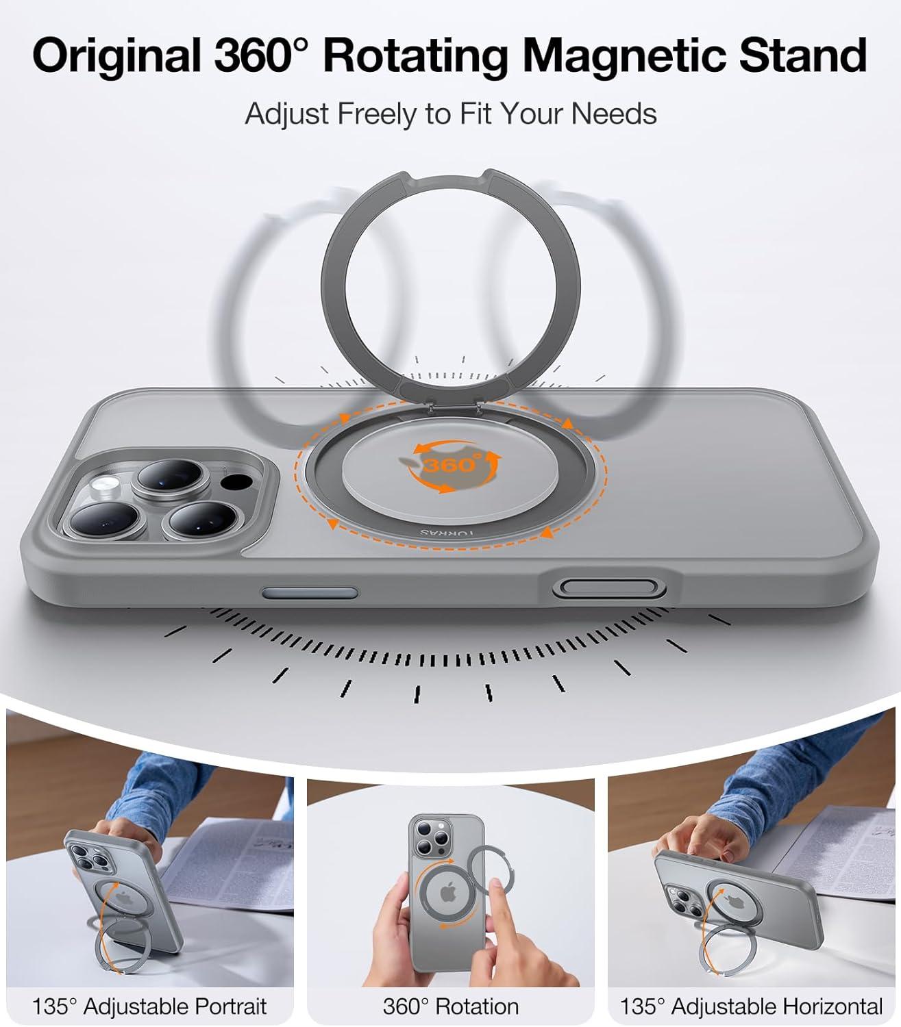 imageTORRAS Upgrade 360Rotatable Magnetic for iPhone 16 Pro Case 63 inch Fit for MagSafe 16 Pro Phone Case 16FT MilGrade Shockproof Flush Stand Ring Holder Translucent Slim Protective Ostand BlackNatural Titanium