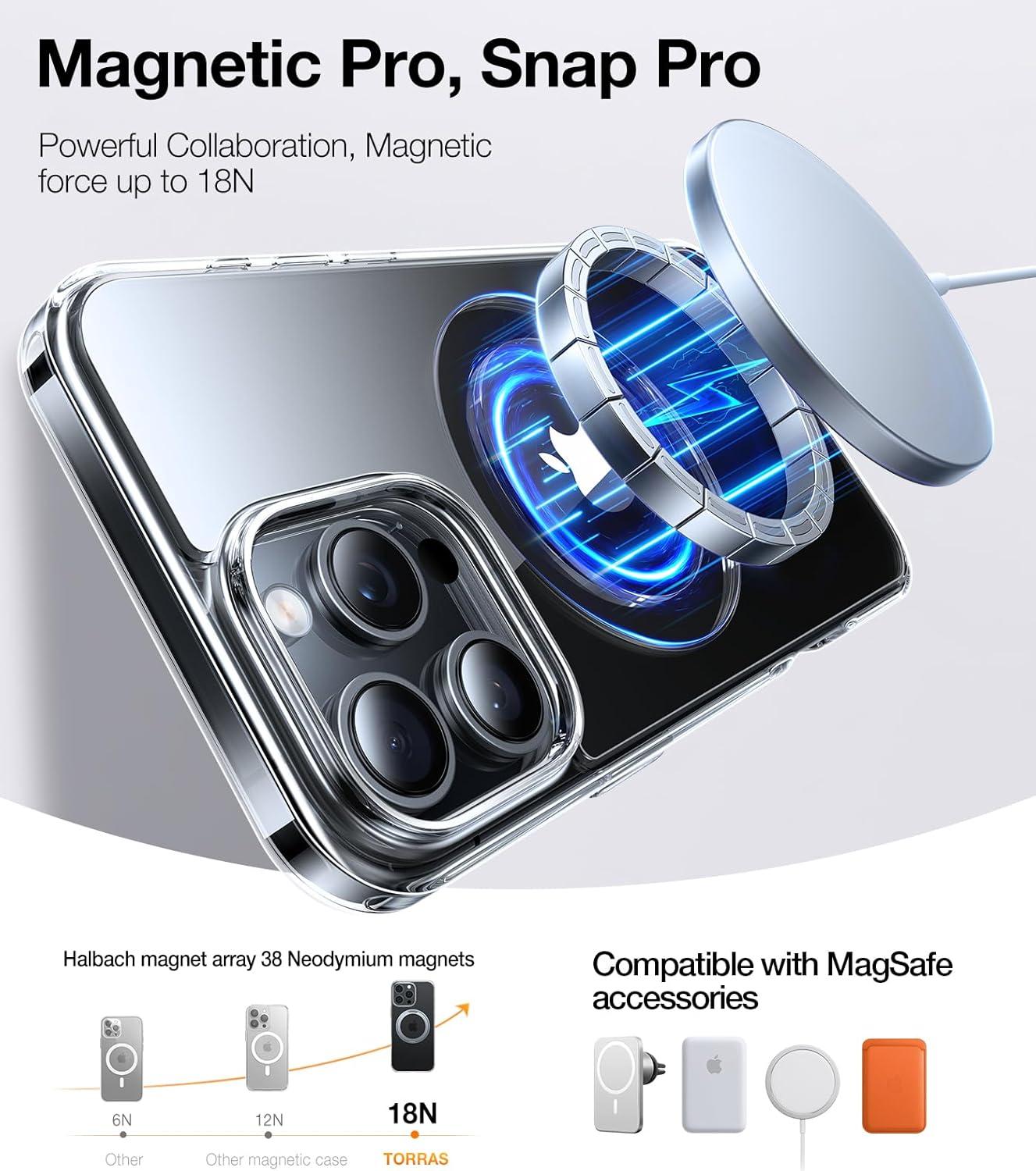 imageTORRAS Upgrade 360Rotatable Magnetic for iPhone 16 Pro Case 63 inch Fit for MagSafe 16 Pro Phone Case 16FT MilGrade Shockproof Flush Stand Ring Holder Translucent Slim Protective Ostand BlackClear