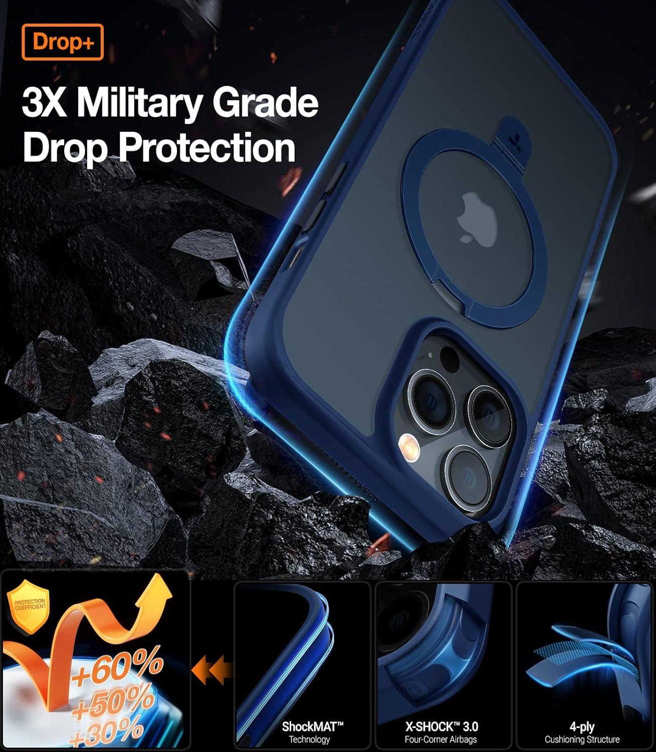 imageTORRAS Upgrade 360Rotatable Magnetic for iPhone 16 Pro Case 63 inch Fit for MagSafe 16 Pro Phone Case 16FT MilGrade Shockproof Flush Stand Ring Holder Translucent Slim Protective Ostand BlackBlue