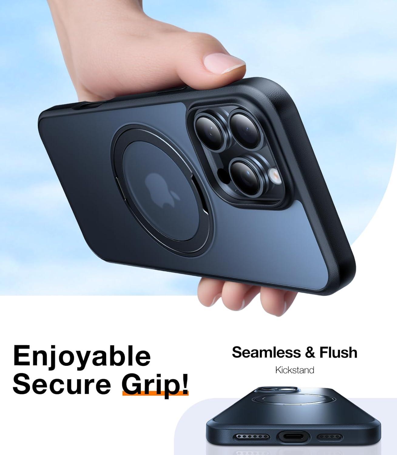 imageTORRAS Upgrade 360Rotatable Magnetic for iPhone 16 Pro Case 63 inch Fit for MagSafe 16 Pro Phone Case 16FT MilGrade Shockproof Flush Stand Ring Holder Translucent Slim Protective Ostand BlackBlack