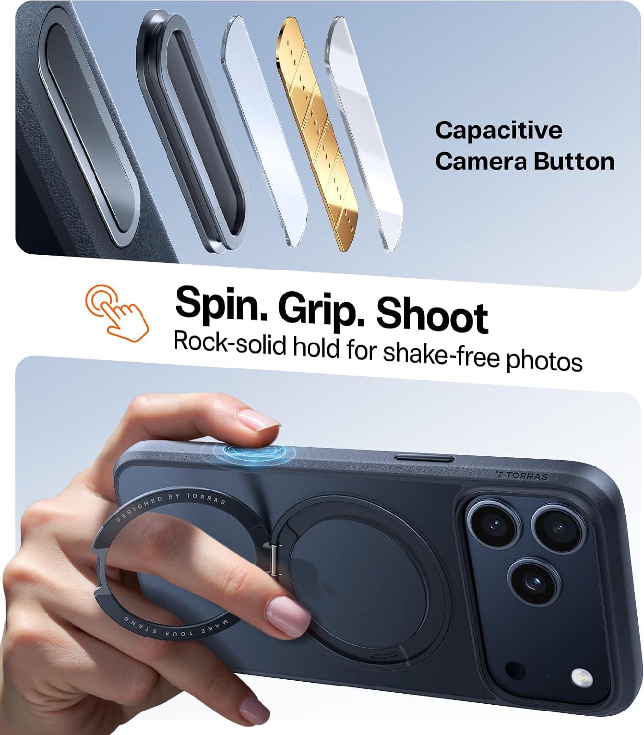 imageTORRAS Upgrade 360Rotatable Magnetic for iPhone 16 Pro Case 63 inch Fit for MagSafe 16 Pro Phone Case 16FT MilGrade Shockproof Flush Stand Ring Holder Translucent Slim Protective Ostand BlackBlack