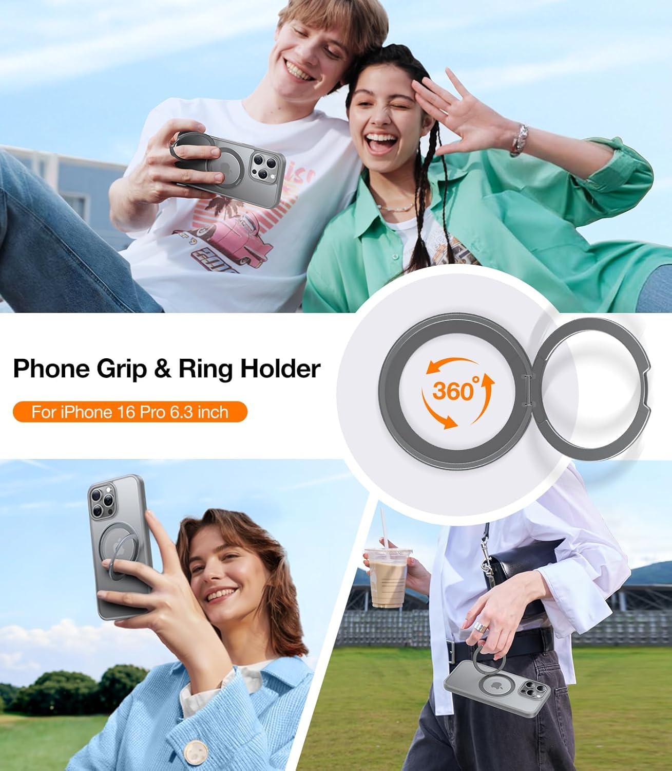 imageTORRAS Upgrade 360Rotatable Magnetic for iPhone 16 Pro Case 63 inch Fit for MagSafe 16 Pro Phone Case 16FT MilGrade Shockproof Flush Stand Ring Holder Translucent Slim Protective Ostand BlackNatural Titanium