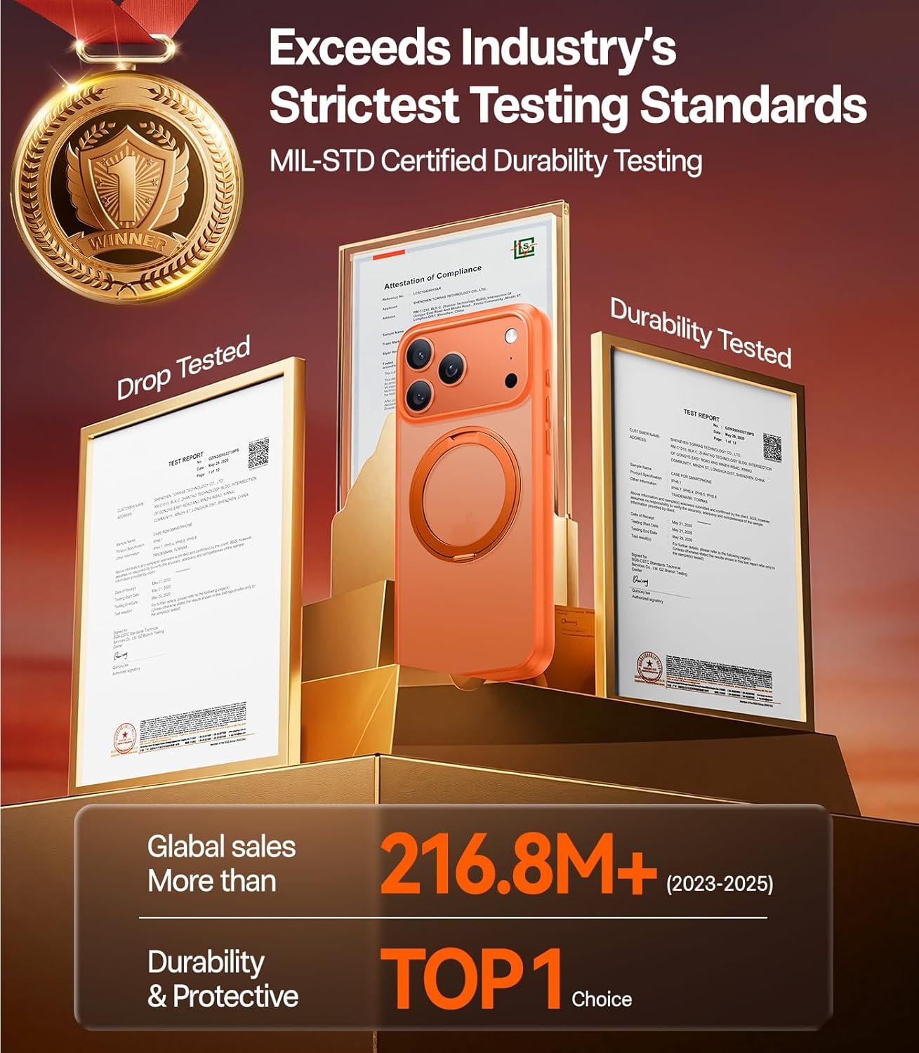 imageTORRAS Upgrade 360Rotatable Magnetic for iPhone 16 Pro Case 63 inch Fit for MagSafe 16 Pro Phone Case 16FT MilGrade Shockproof Flush Stand Ring Holder Translucent Slim Protective Ostand BlackNeon Orange