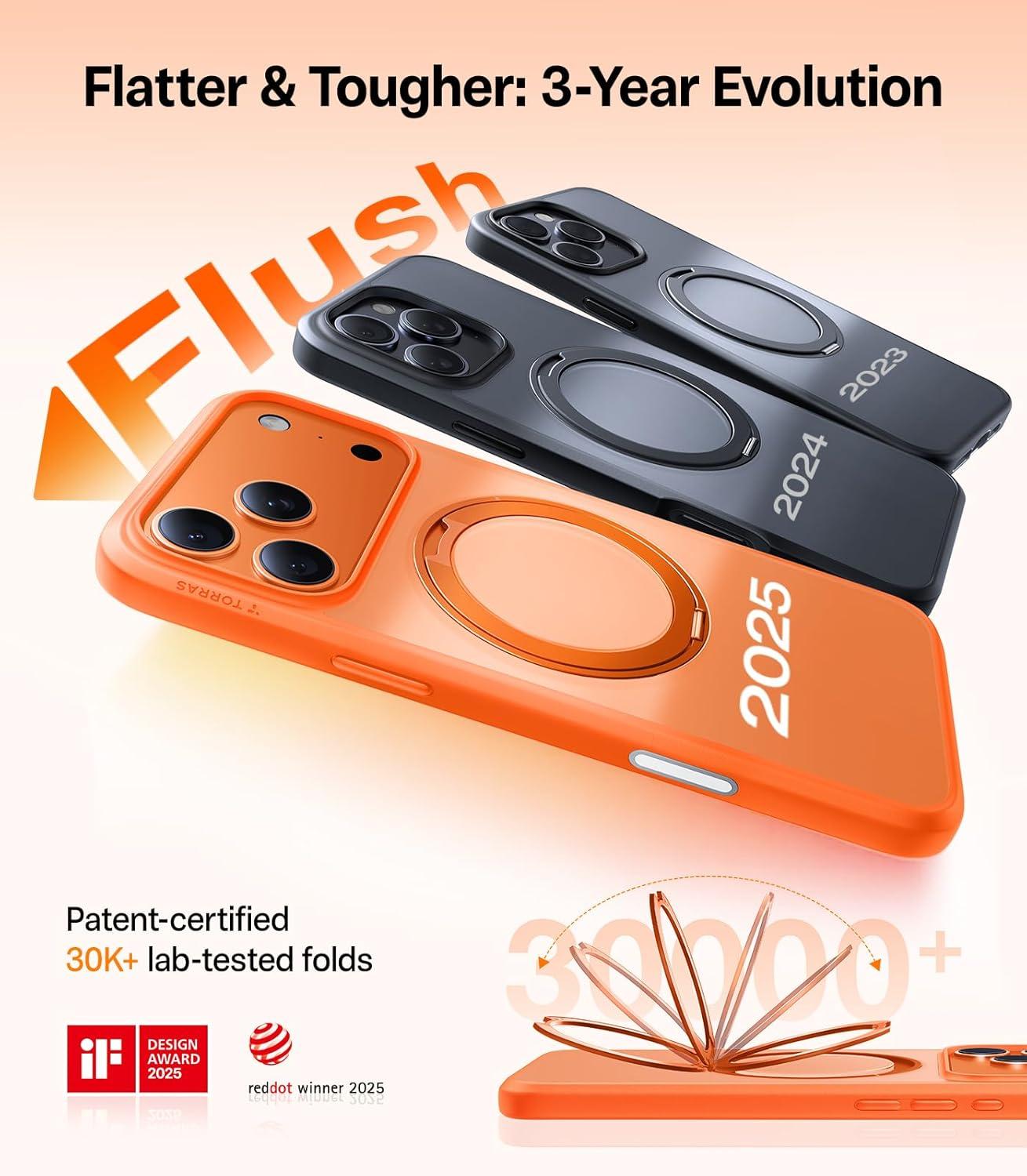 imageTORRAS Upgrade 360Rotatable Magnetic for iPhone 16 Pro Case 63 inch Fit for MagSafe 16 Pro Phone Case 16FT MilGrade Shockproof Flush Stand Ring Holder Translucent Slim Protective Ostand BlackNeon Orange