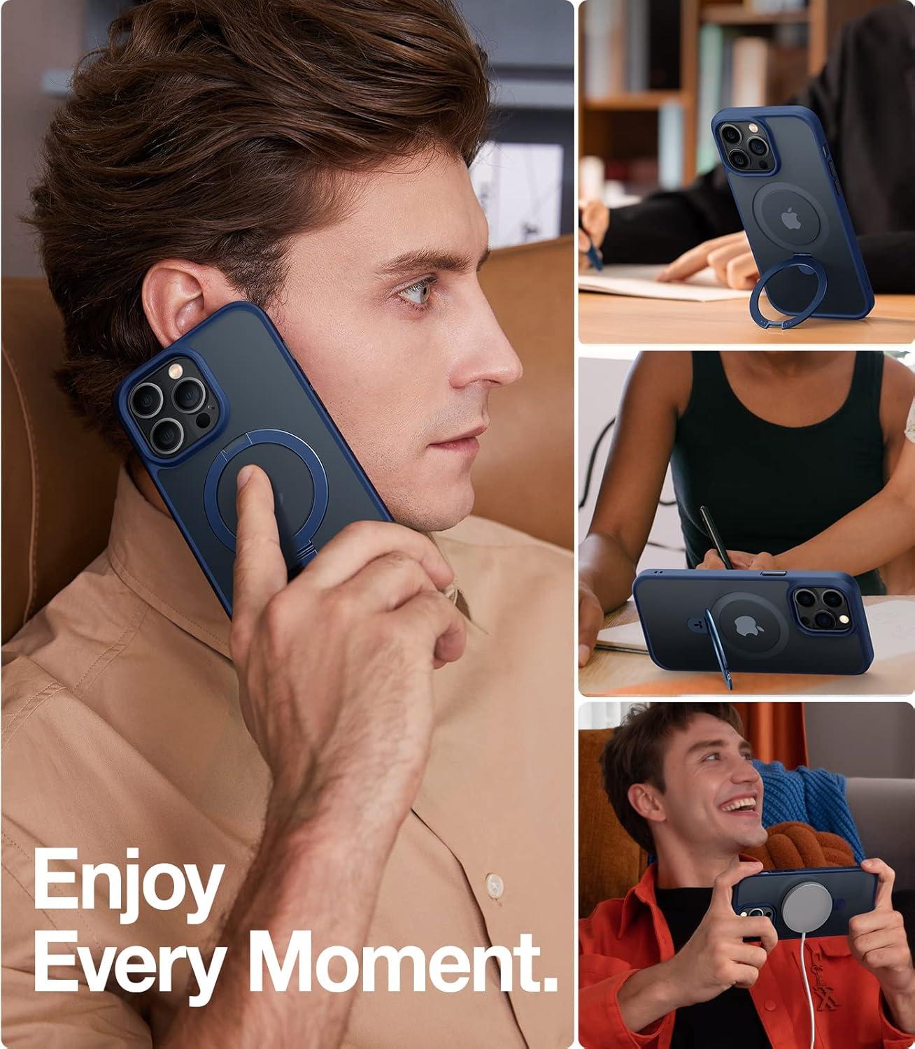 imageTORRAS Upgrade 360Rotatable Magnetic for iPhone 16 Pro Case 63 inch Fit for MagSafe 16 Pro Phone Case 16FT MilGrade Shockproof Flush Stand Ring Holder Translucent Slim Protective Ostand BlackBlue