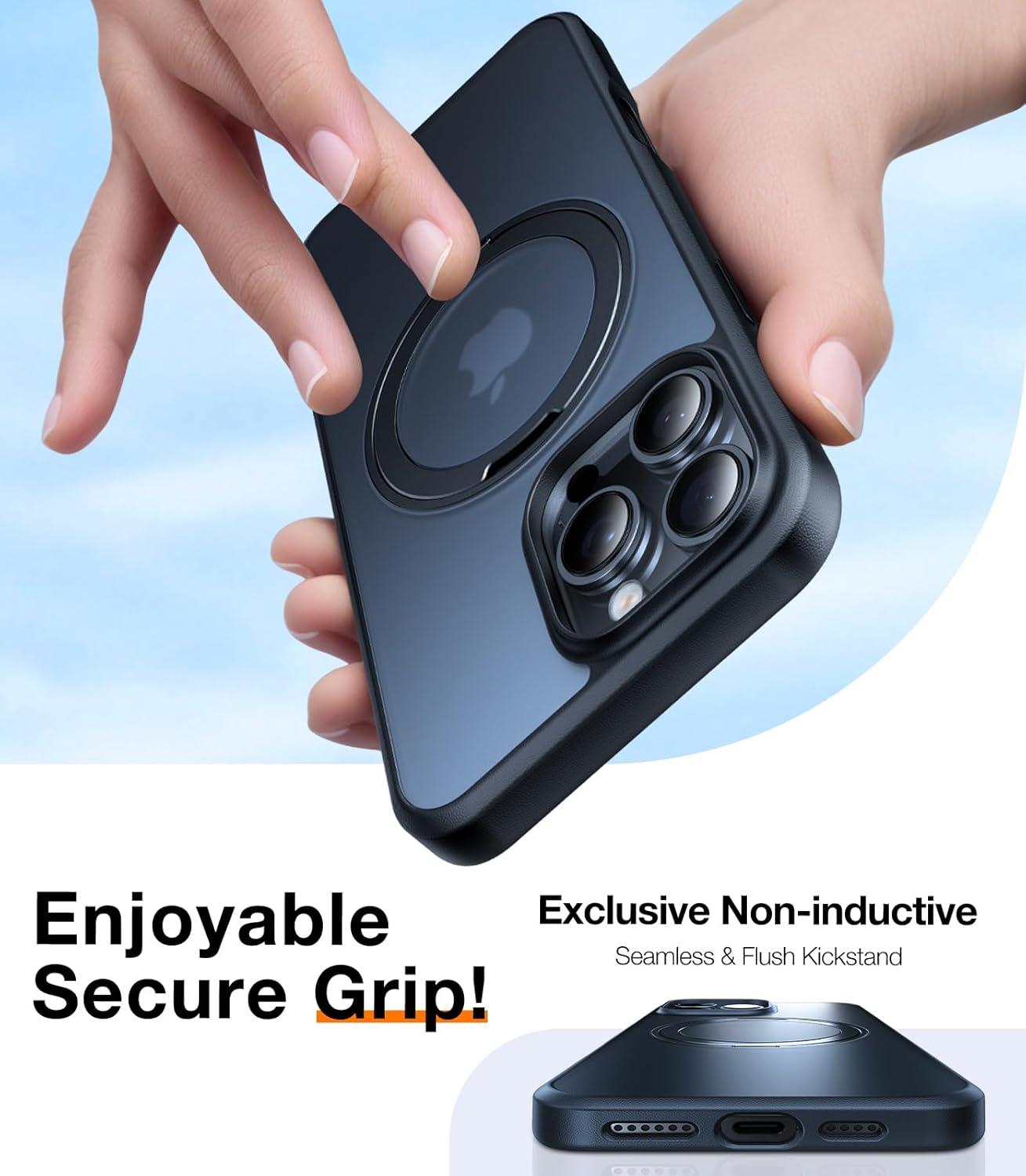 imageTORRAS Upgrade 360Rotatable Magnetic for iPhone 16 Pro Case 63 inch Fit for MagSafe 16 Pro Phone Case 16FT MilGrade Shockproof Flush Stand Ring Holder Translucent Slim Protective Ostand BlackBlack