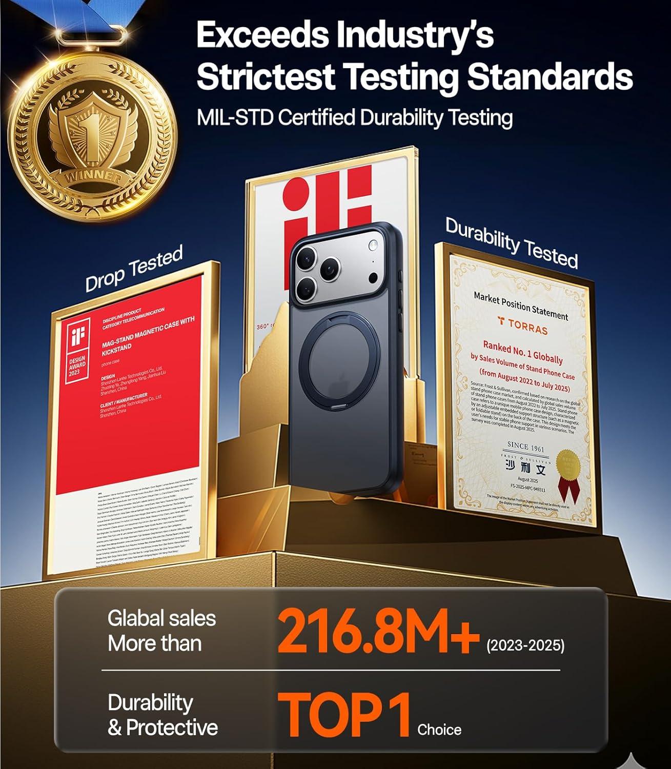 imageTORRAS Upgrade 360Rotatable Magnetic for iPhone 16 Pro Case 63 inch Fit for MagSafe 16 Pro Phone Case 16FT MilGrade Shockproof Flush Stand Ring Holder Translucent Slim Protective Ostand BlackBlack