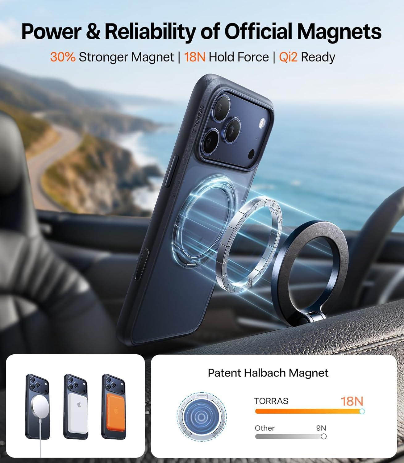 imageTORRAS Upgrade 360Rotatable Magnetic for iPhone 16 Pro Case 63 inch Fit for MagSafe 16 Pro Phone Case 16FT MilGrade Shockproof Flush Stand Ring Holder Translucent Slim Protective Ostand BlackBlack