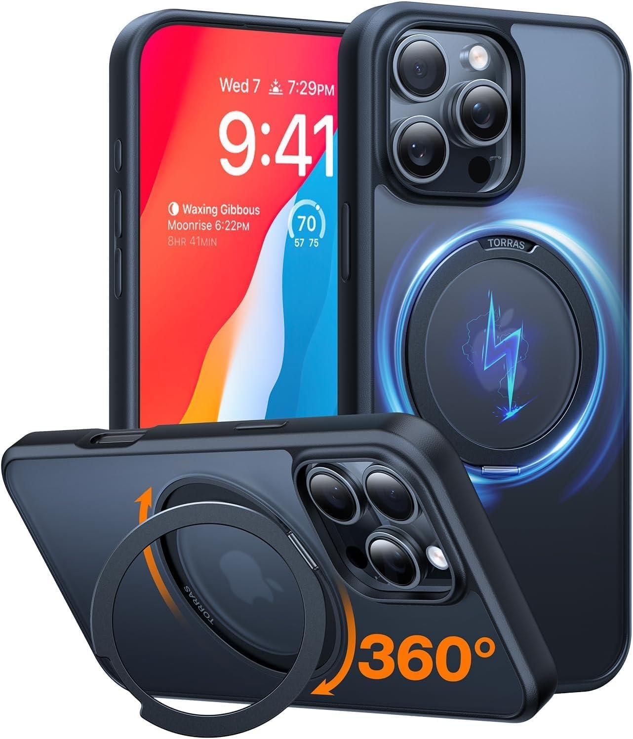 imageTORRAS Upgrade 360Rotatable Magnetic for iPhone 16 Pro Case 63 inch Fit for MagSafe 16 Pro Phone Case 16FT MilGrade Shockproof Flush Stand Ring Holder Translucent Slim Protective Ostand BlackBlack