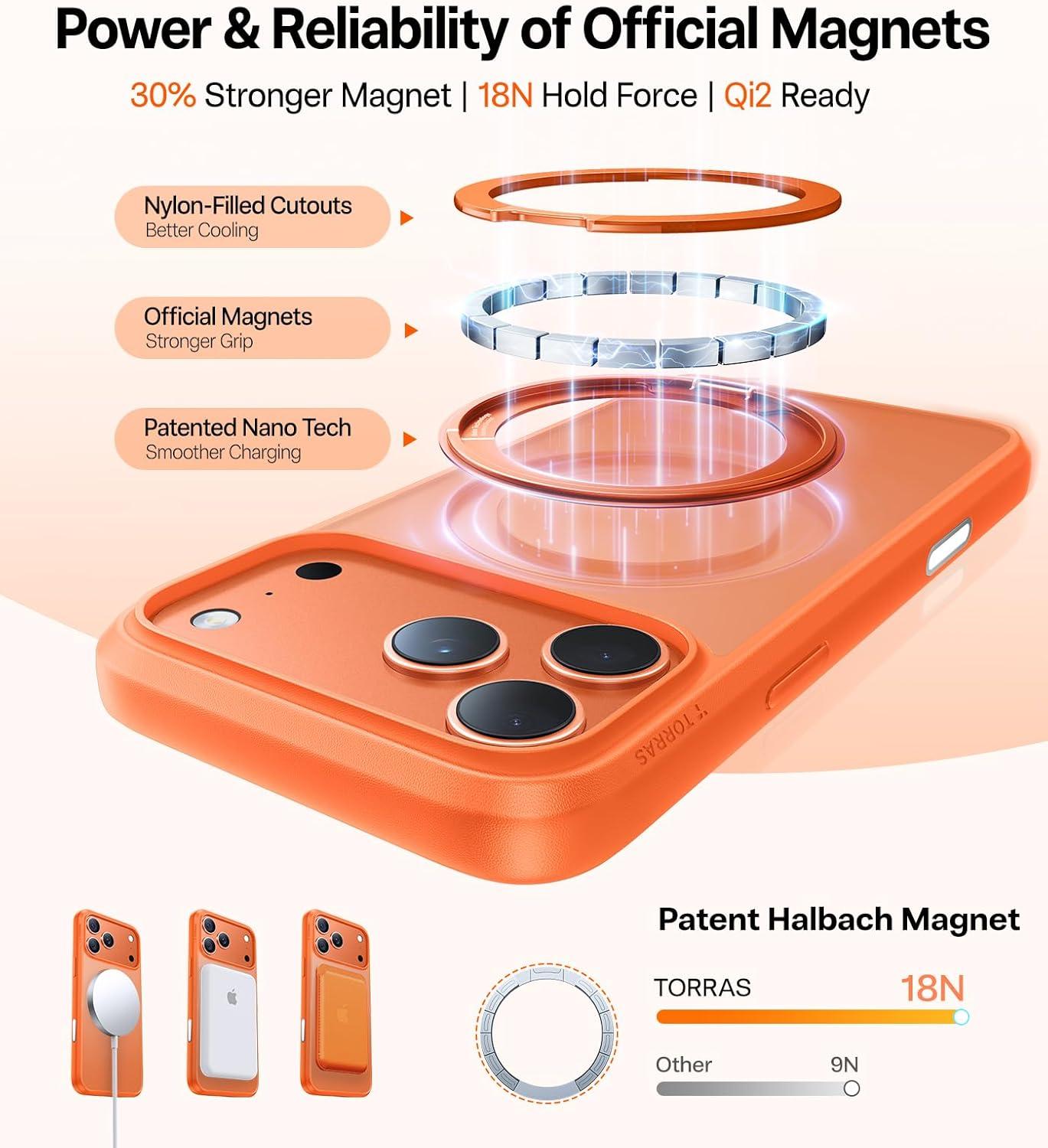 imageTORRAS Upgrade 360Rotatable Magnetic for iPhone 16 Pro Case 63 inch Fit for MagSafe 16 Pro Phone Case 16FT MilGrade Shockproof Flush Stand Ring Holder Translucent Slim Protective Ostand BlackNeon Orange