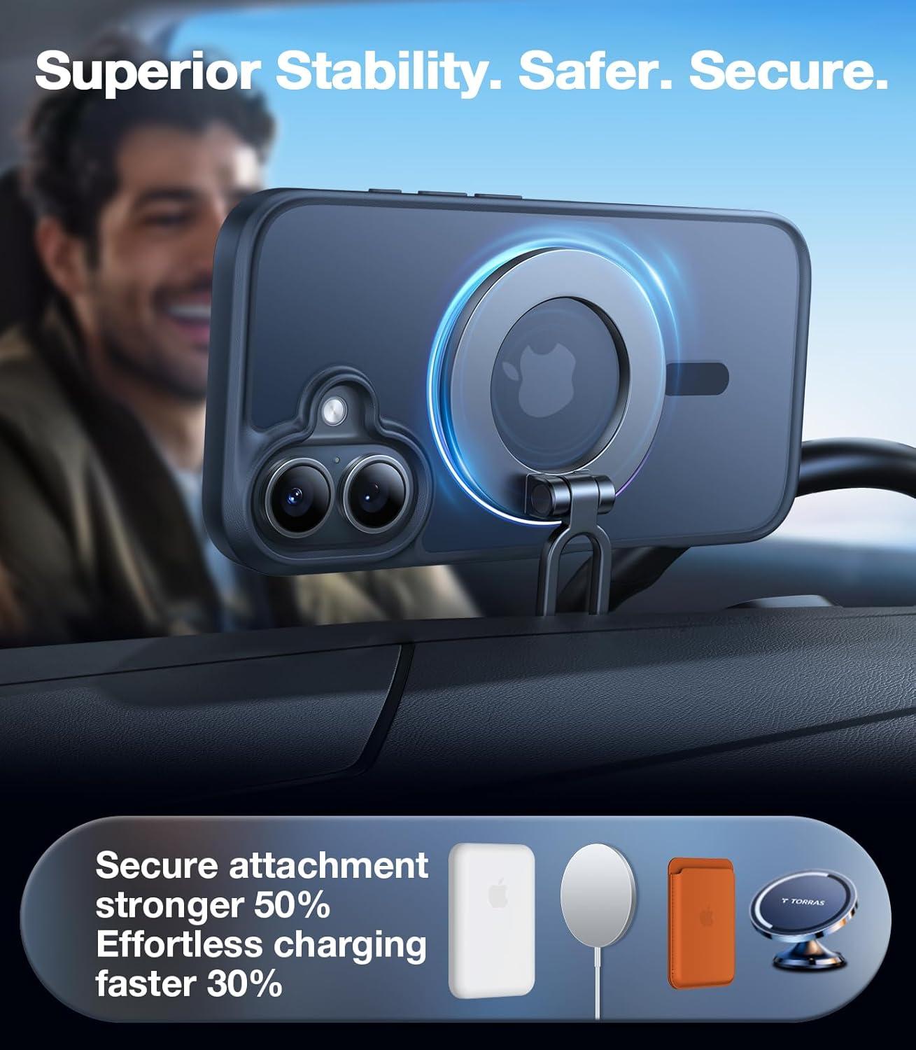 imageTORRAS for iPhone 16 Plus Case Compatible with MagSafe MilitaryGrade Drop Tested Translucent Magnetic Slim Protective Case for iPhone 16 Plus AntiFingerprint AntiScratch 63 BlackBlack