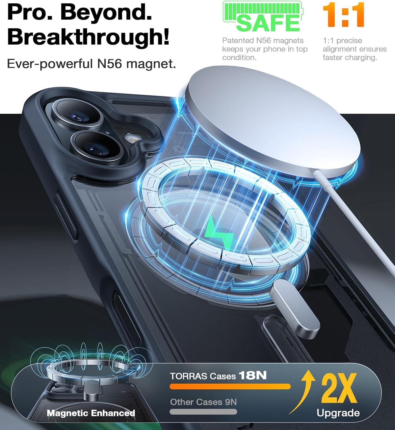 imageTORRAS for iPhone 16 Plus Case Compatible with MagSafe MilitaryGrade Drop Tested Translucent Magnetic Slim Protective Case for iPhone 16 Plus AntiFingerprint AntiScratch 63 BlackBlack