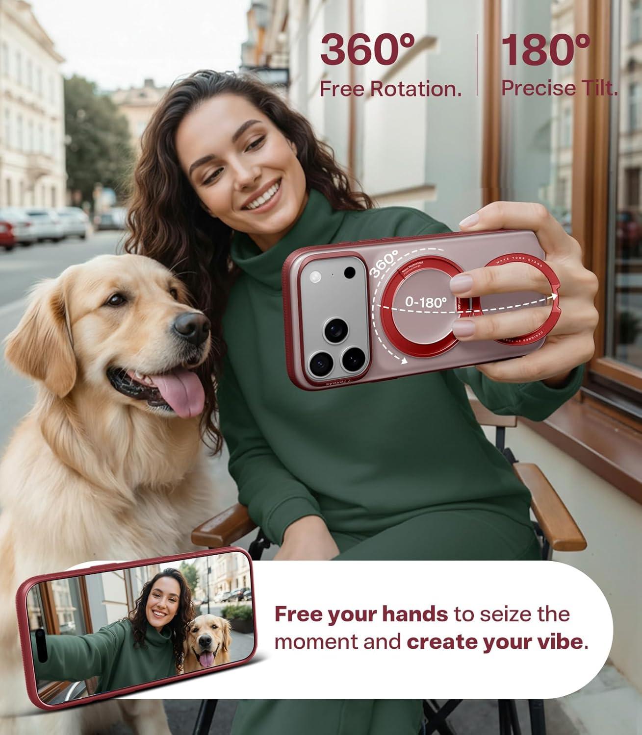 imageTORRAS for iPhone 17 Pro Max Case 360 Magnetic Stand Fit for MagSafe 4X MilitaryGrade Protection Slim Case for iPhone 17 Pro Max 69 Translucent Deep Blue Ostand O3 Fitness SeriesDBurgundy Red