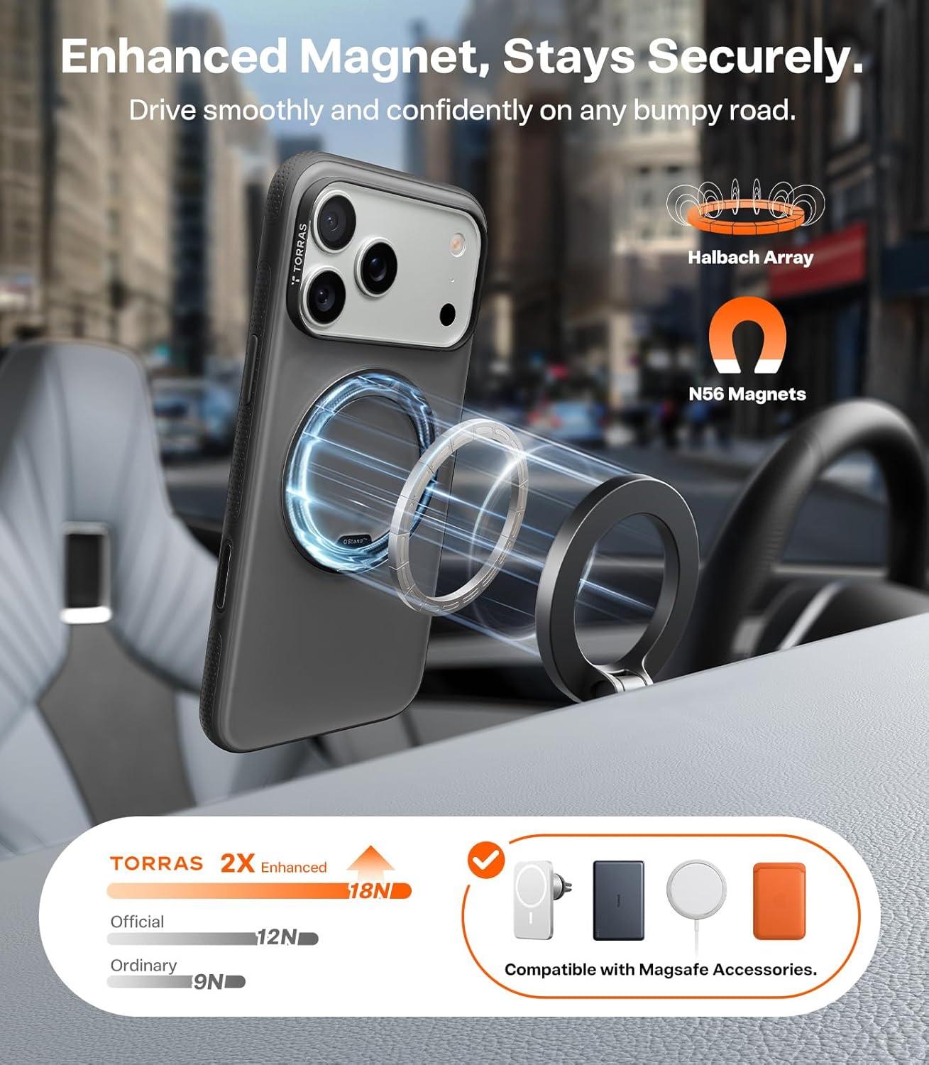 imageTORRAS for iPhone 17 Pro Max Case 360 Magnetic Stand Fit for MagSafe 4X MilitaryGrade Protection Slim Case for iPhone 17 Pro Max 69 Translucent Deep Blue Ostand O3 Fitness SeriesCObsidian Black