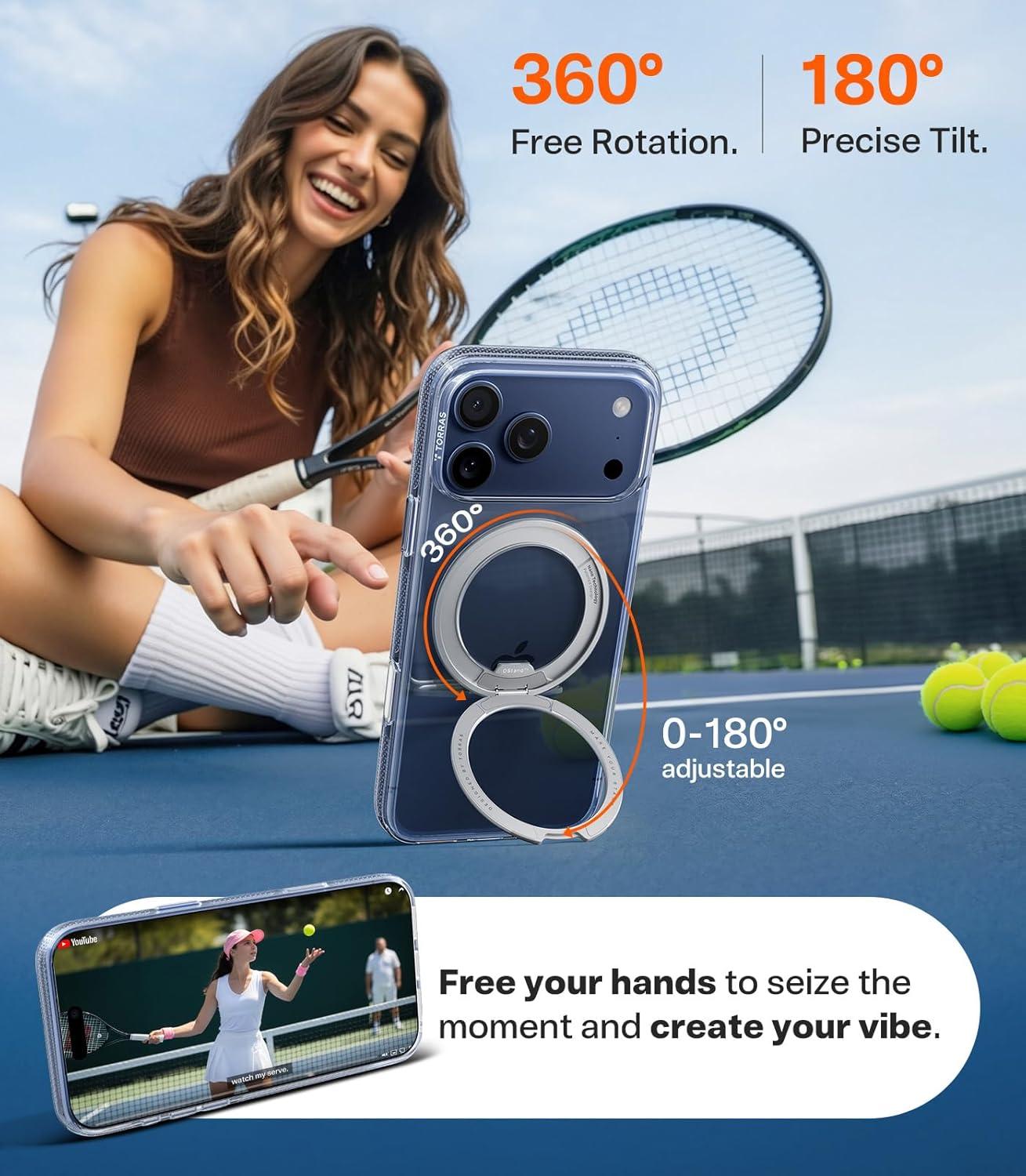 imageTORRAS for iPhone 17 Pro Max Case 360 Magnetic Stand Fit for MagSafe 4X MilitaryGrade Protection Slim Case for iPhone 17 Pro Max 69 Translucent Deep Blue Ostand O3 Fitness SeriesBCrystal Clear