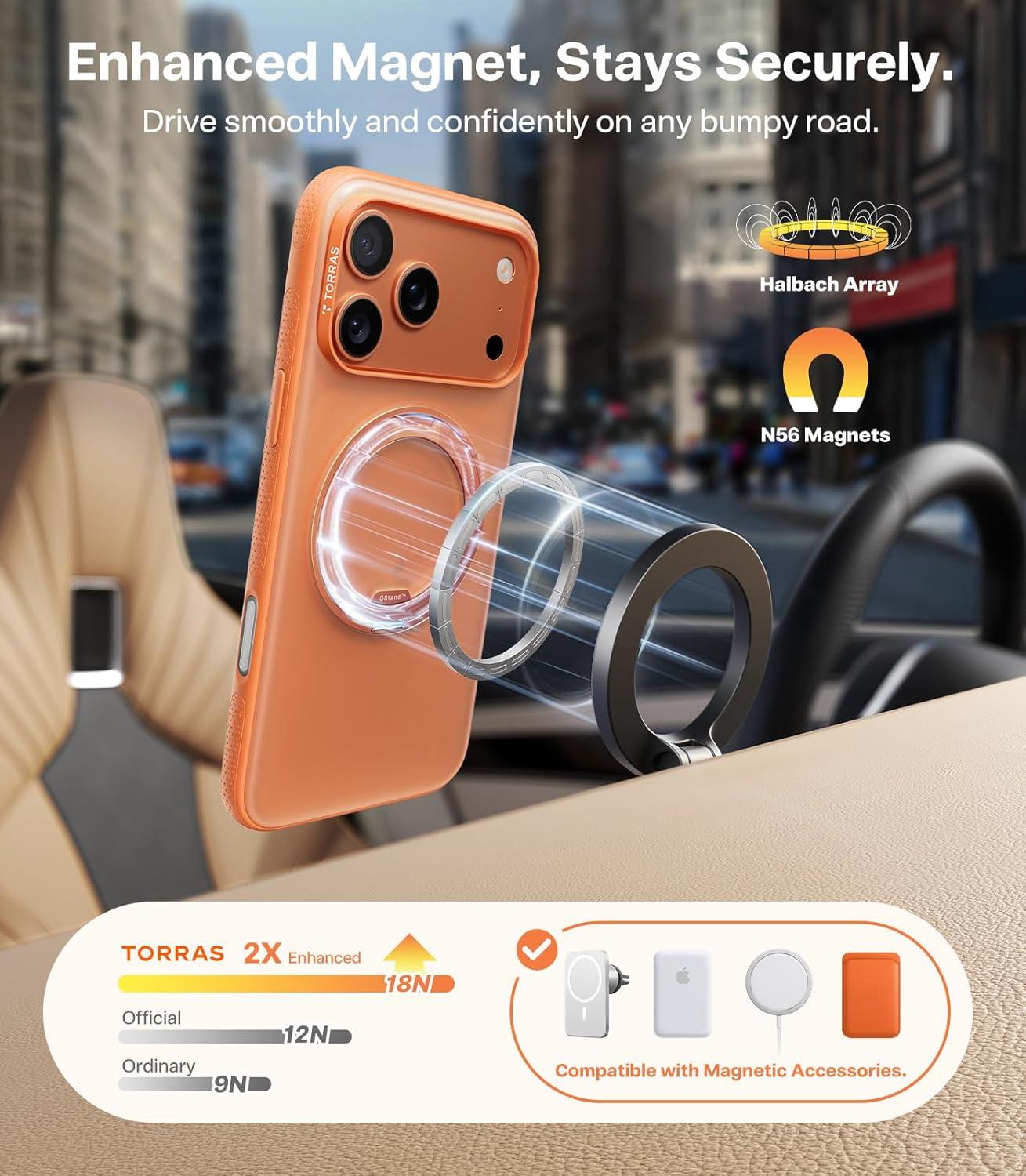 imageTORRAS for iPhone 17 Pro Max Case 360 Magnetic Stand Fit for MagSafe 4X MilitaryGrade Protection Slim Case for iPhone 17 Pro Max 69 Translucent Deep Blue Ostand O3 Fitness SeriesFCosmic Orange