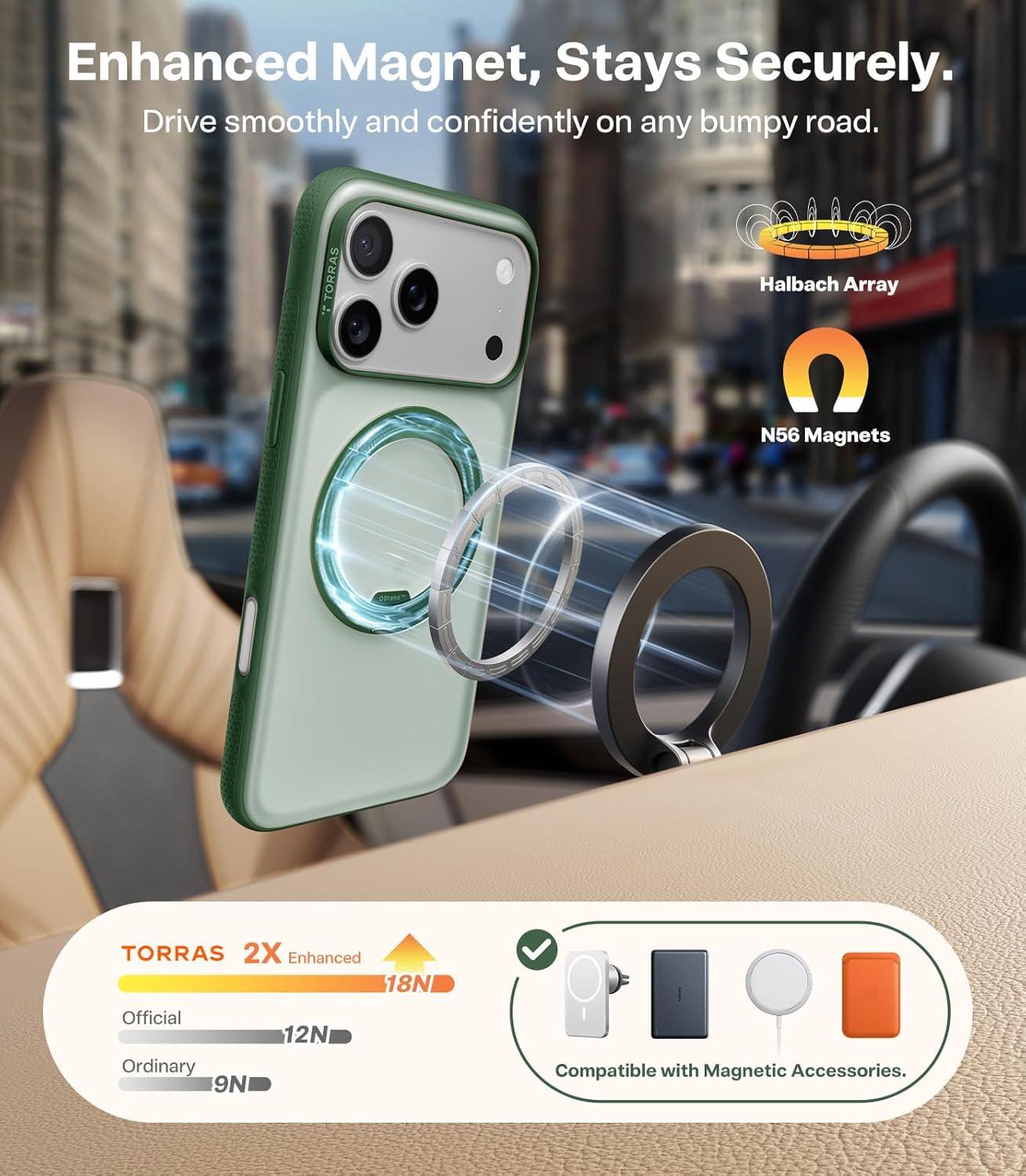 imageTORRAS for iPhone 17 Pro Max Case 360 Magnetic Stand Fit for MagSafe 4X MilitaryGrade Protection Slim Case for iPhone 17 Pro Max 69 Translucent Deep Blue Ostand O3 Fitness SeriesEPine Green