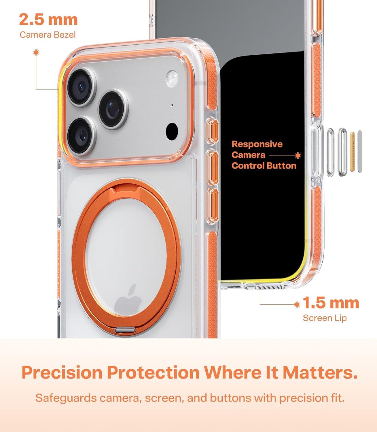 imageTORRAS for iPhone 17 Pro Max Case 360 Magnetic Stand Fit for MagSafe 4X MilitaryGrade Protection Slim Case for iPhone 17 Pro Max 69 Translucent Deep Blue Ostand O3 Fitness SeriesGClear Orange