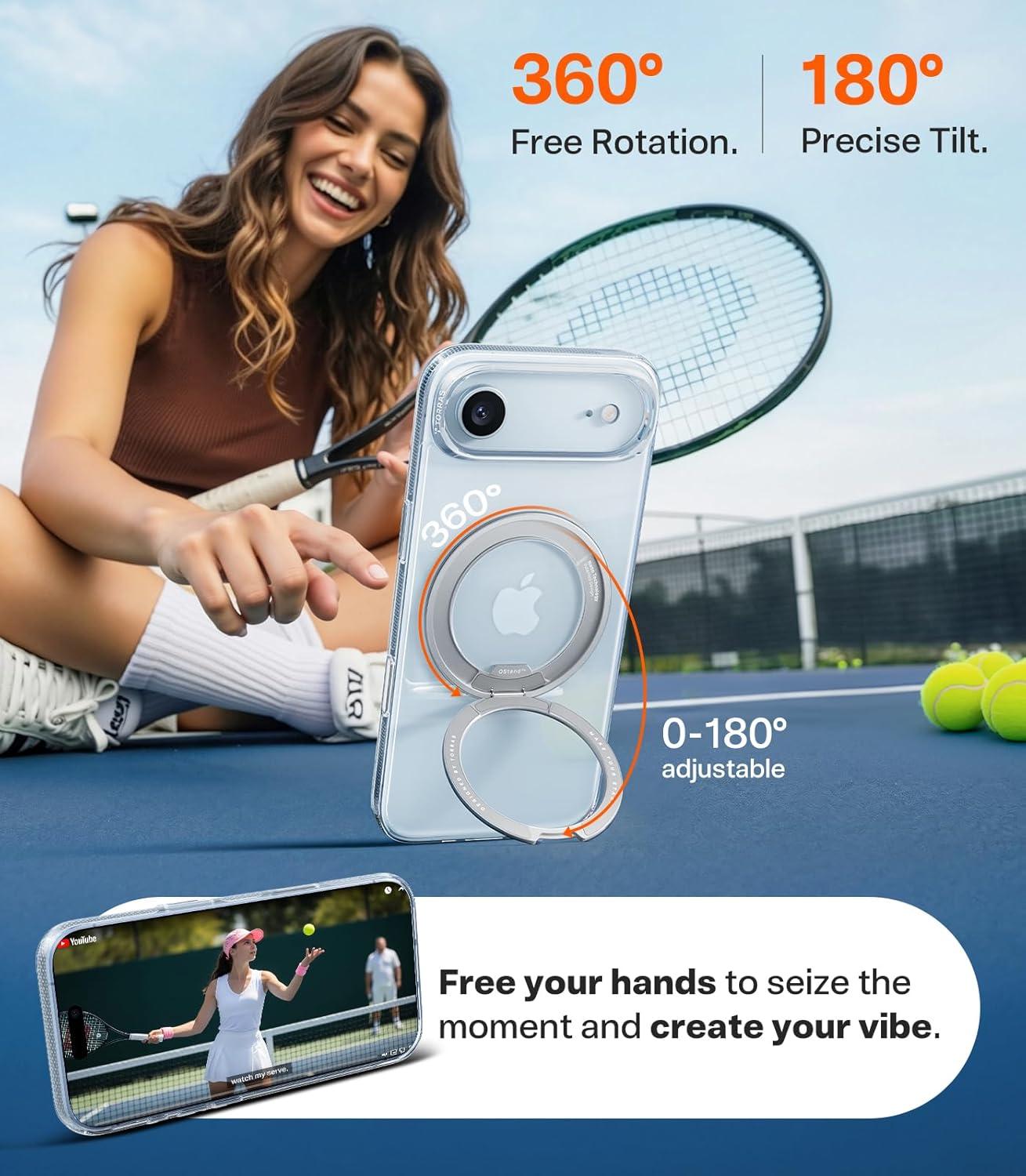 imageTORRAS for iPhone 17 Pro Max Case 360 Magnetic Stand Fit for MagSafe 4X MilitaryGrade Protection Slim Case for iPhone 17 Pro Max 69 Translucent Deep Blue Ostand O3 Fitness SeriesBCrystal Clear